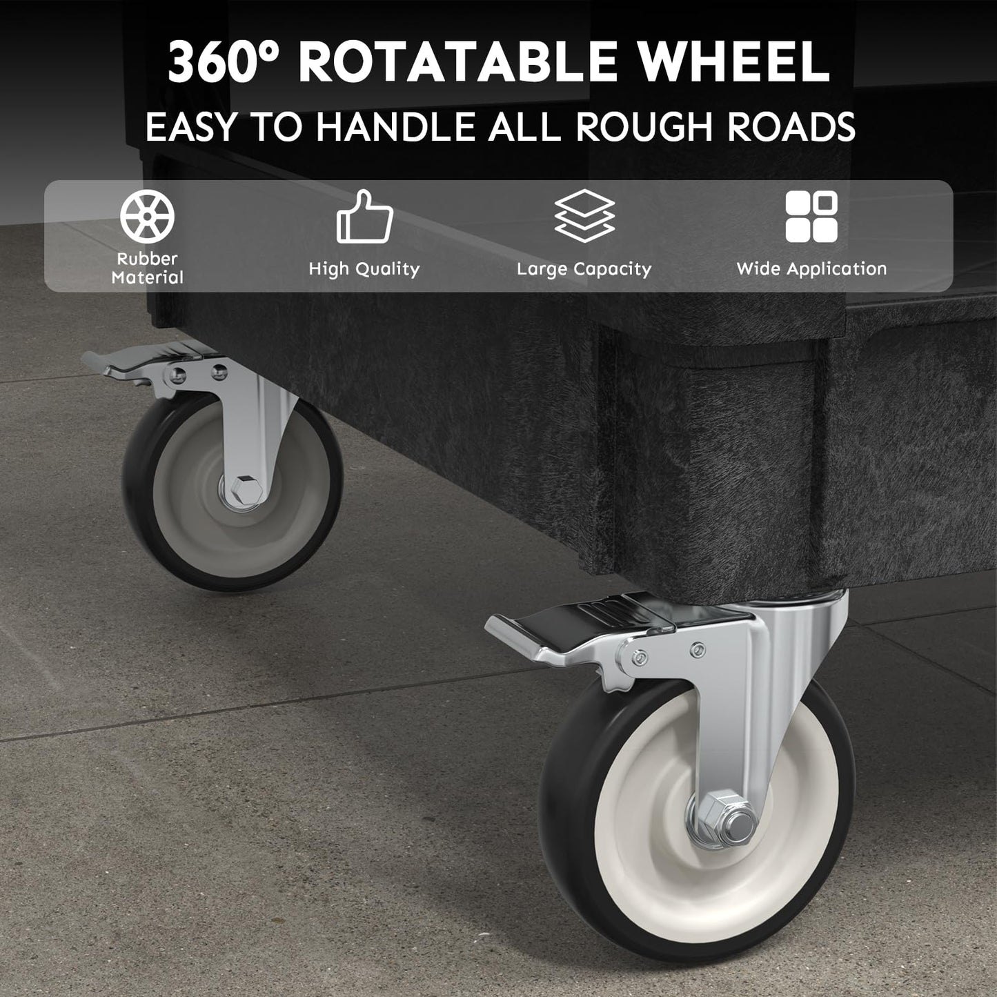 Wanmwill Utility Cart on Wheels, Heavy Duty Large Flat Top Rolling Service Cart, 46 x 25 Inch Work Carts, 2 Shelf 1000 lbs Capacity Plastic Tool Cart, for Warehouse, Garage, Cleaning, Black