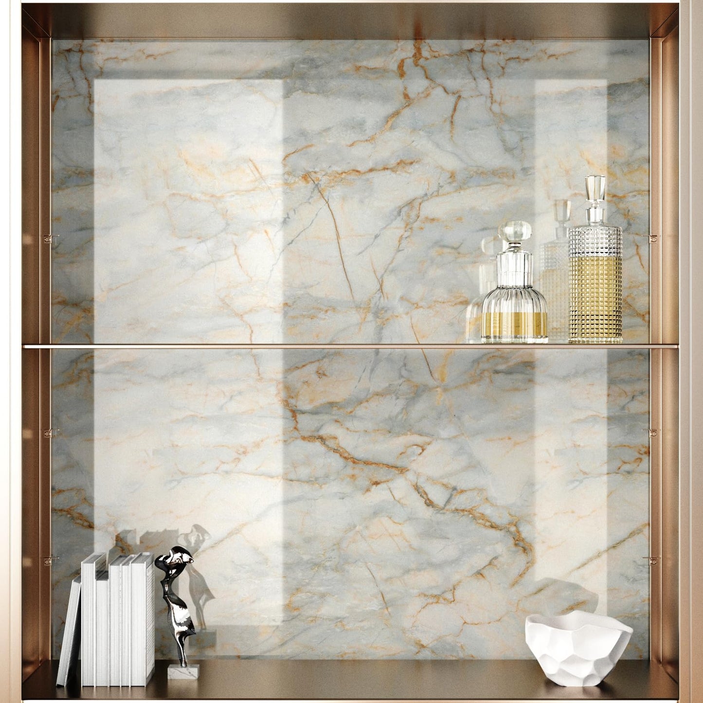 EPPKILY Cyan Marble Contact Paper Peel and Stick Countertops Glossy Gold Green Marble Wallpaper Self Adhesive Countertop Contact Paper Waterproof for Kitchen Cabinet Vinyl Wrap Bathroom 15.7"×118"
