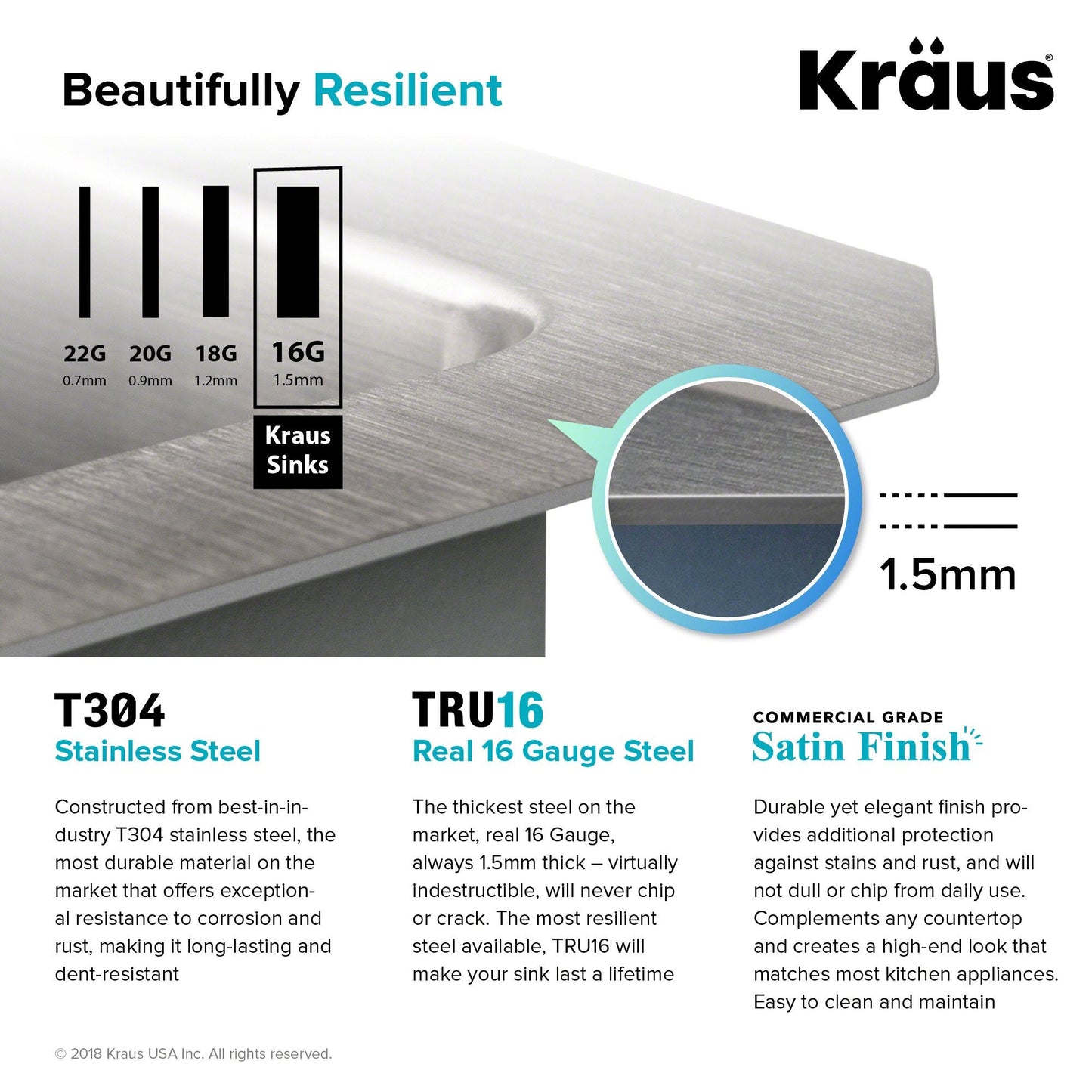 Kraus Kitchen Sinks Undermount - 33 Inch Stainless Steel Kitchen Sink, 60/40 Double Bowl, 16 Gauge, Model KHU103-33