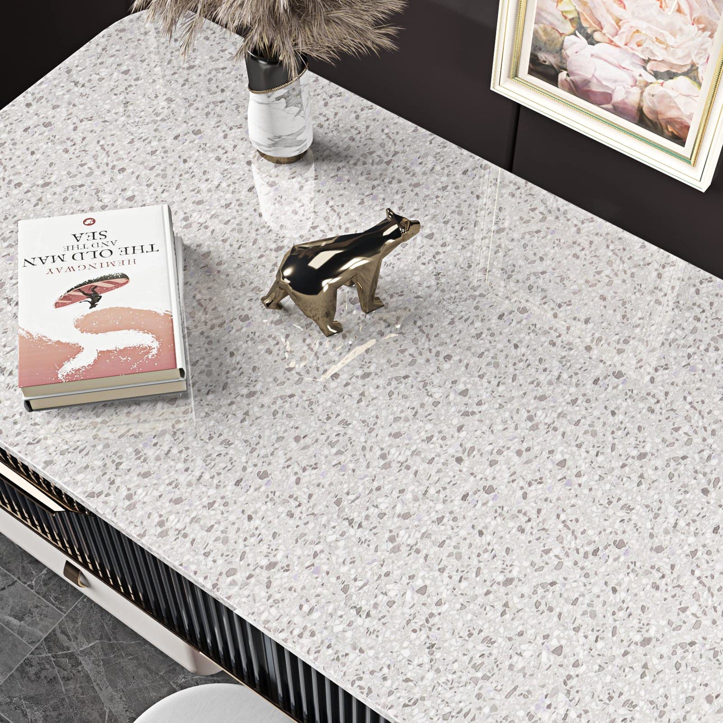 FunStick 24"x200" Granite Contact Paper for Countertops Waterproof Grey Granite Peel and Stick Countertops for Kitchen Bathroom Marble Wallpaper for Table Cabinets Adhesive Vinyl Removable Wall Paper