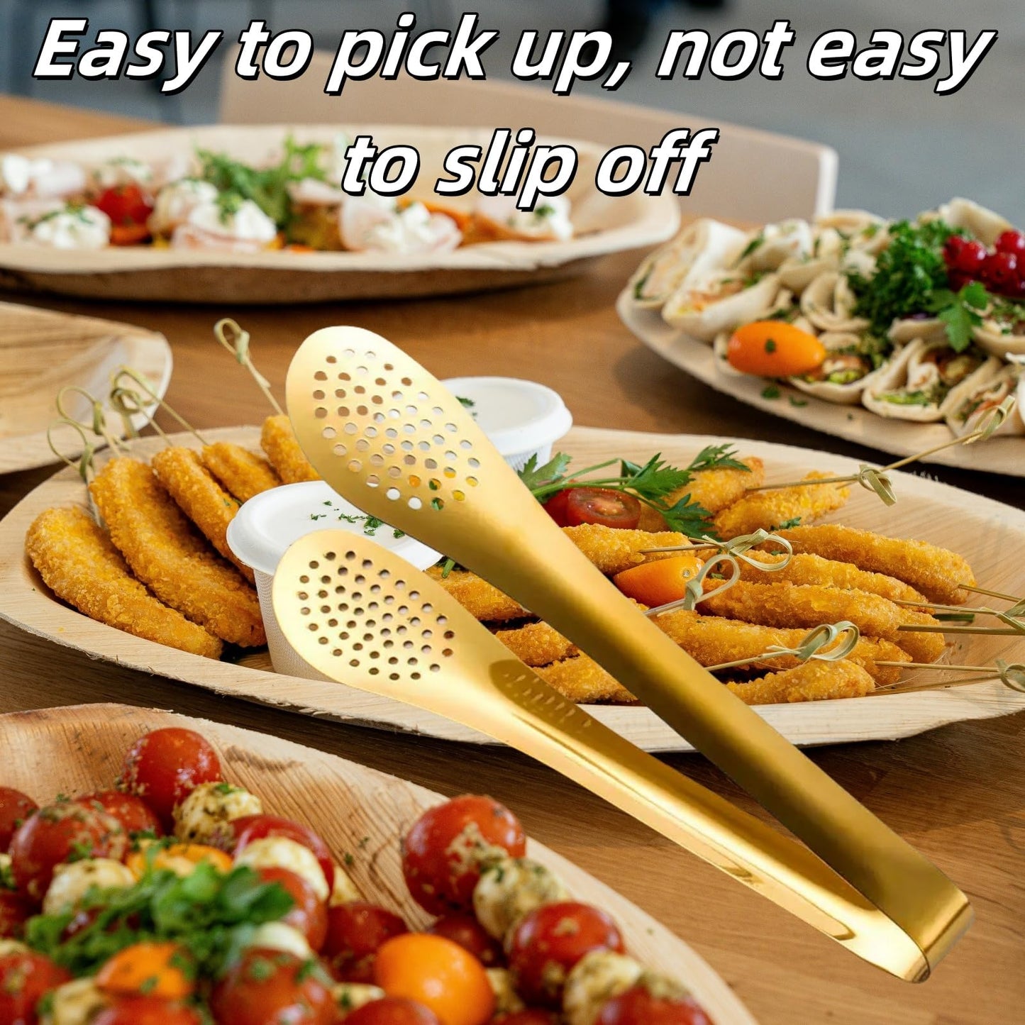 9 Inch Gold Buffet Tongs Set of 4, Stainless Steel Food Serving Utensils Tong for Cooking, Salad, Barbecue, Buffet, Toast
