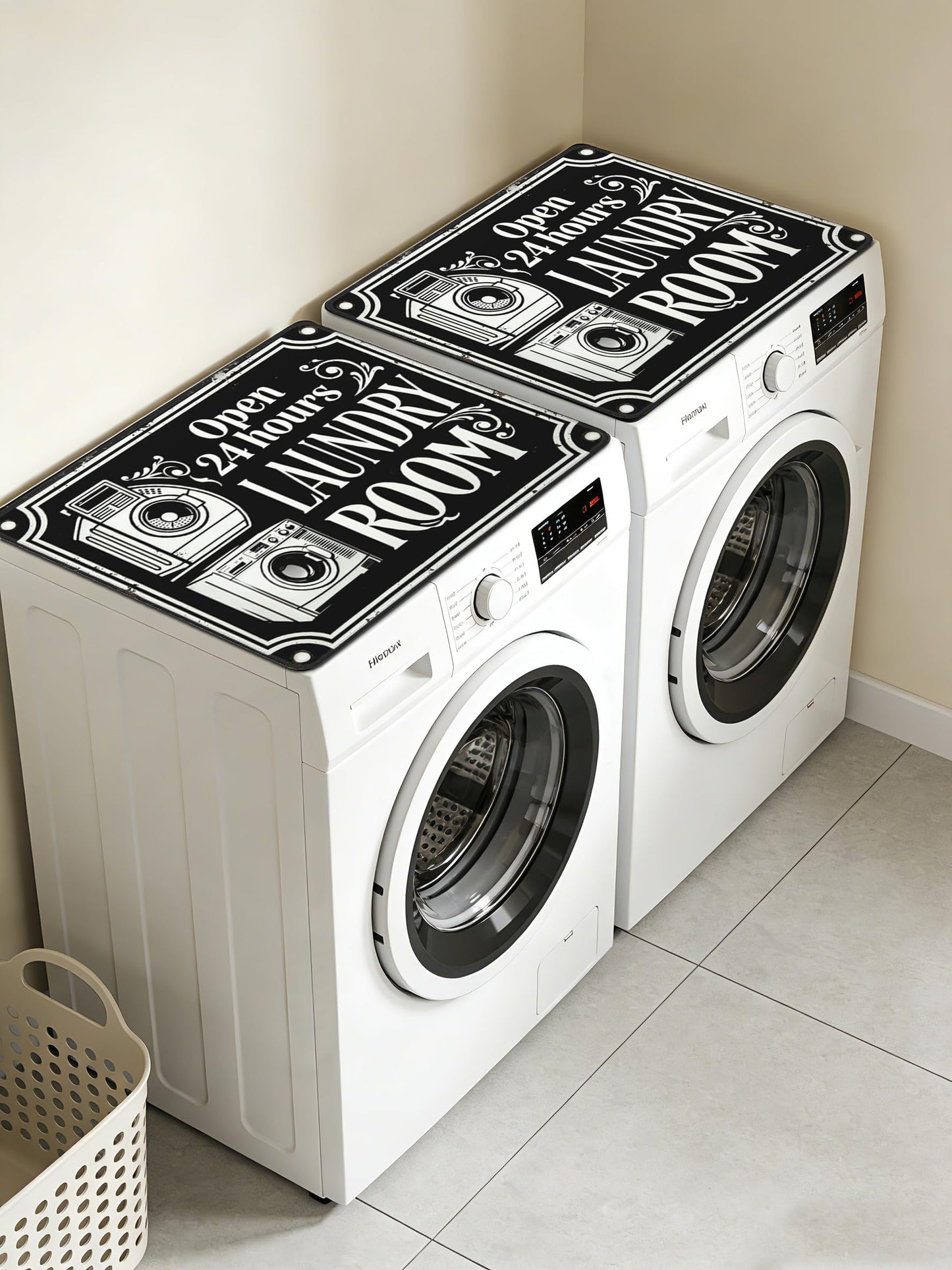 Funny Laundry Washer Dryer Topper, Black Washer and Dryer Covers for The Top, Home Decor, Washing Machine Mat 23.5" x 19.6"
