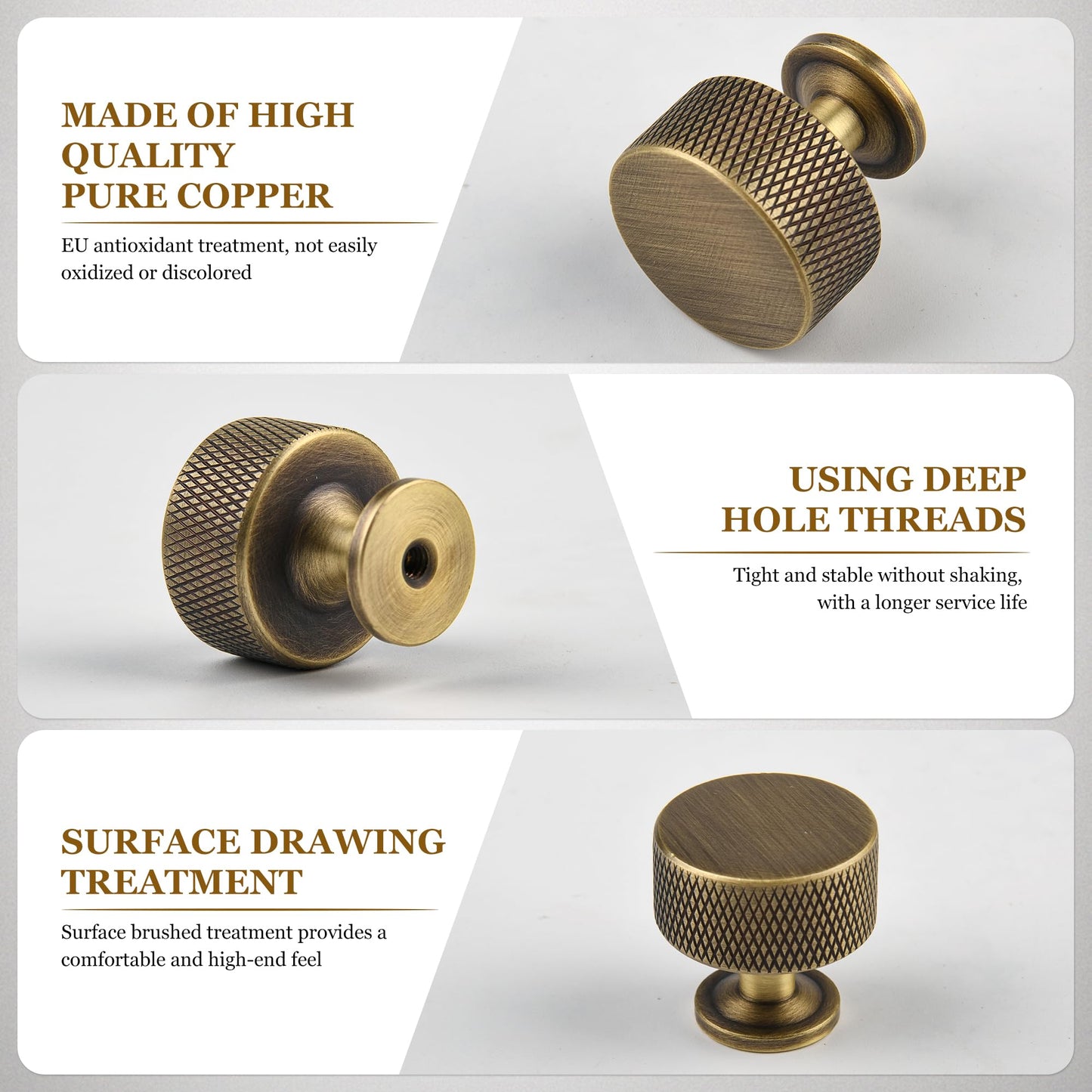 Urnew Antique Brass Kitchen Cabinet Knobs 5 Pack, 1.1Inch Knurled Brass Dresser Drawer Pulls, Modern Furniture Hardware Handles for Cupboard Wardrobe Vanity Closet Door