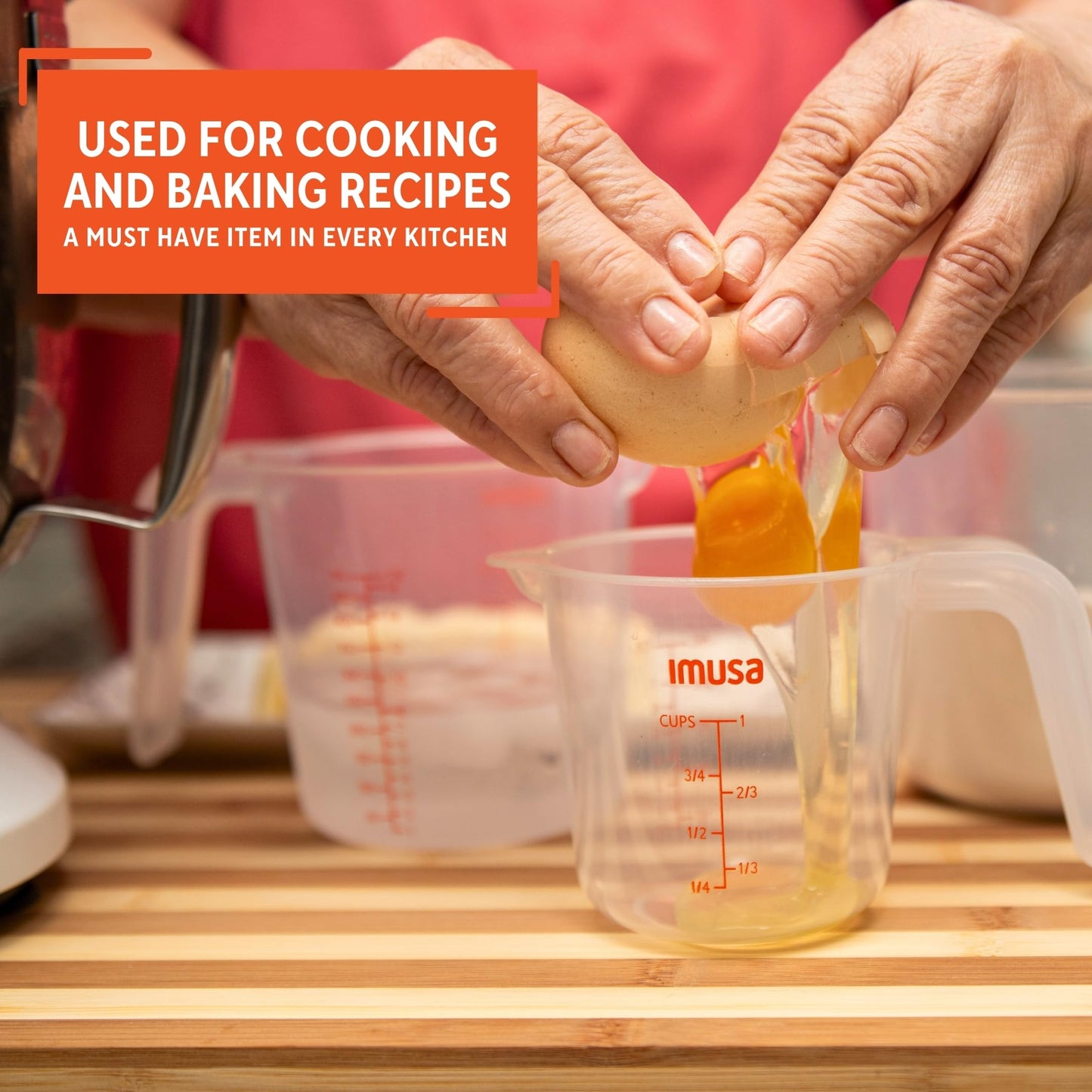 IMUSA Plastic Measuring Cups Set of 3/1,2 & 4 Cup with Easy Pour Spout & Red Indicators, Nesting Liquid and Dry Measuring Cups for Cooking & Baking