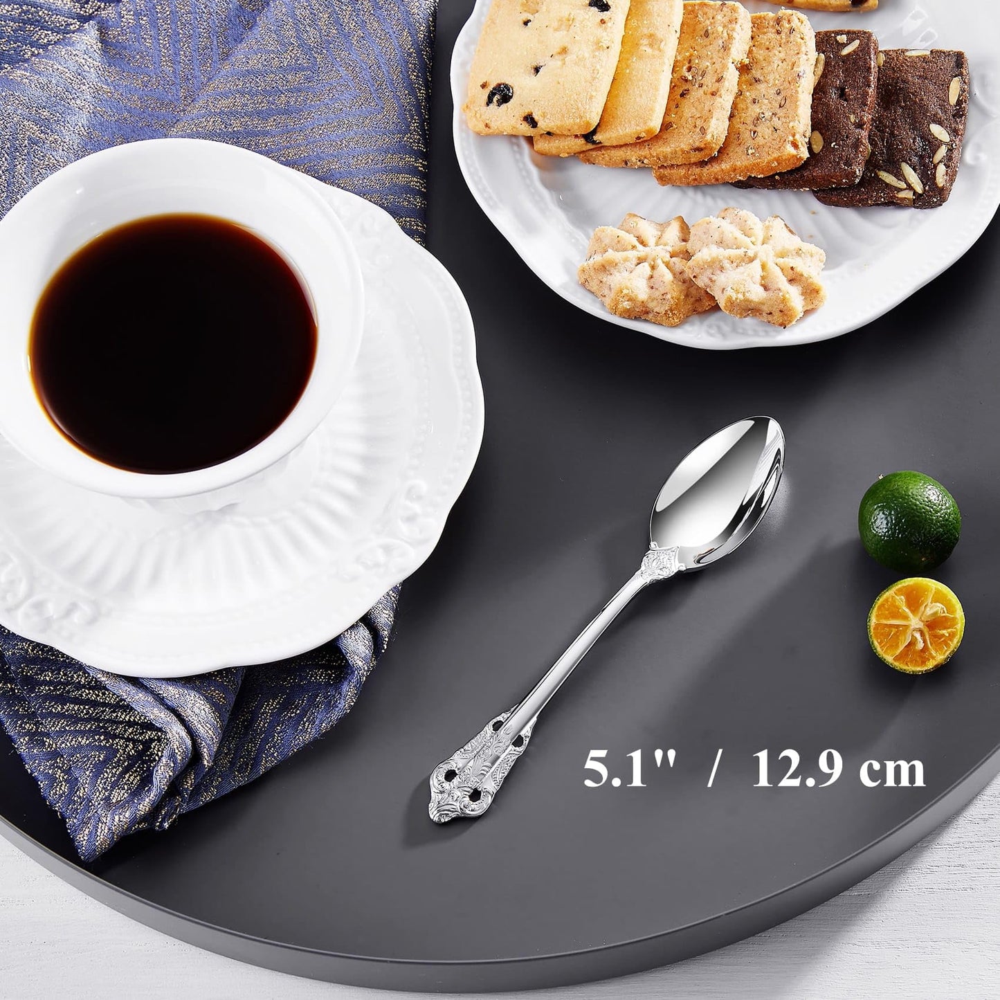 KEAWELL Luxurious 5.1-Inch Espresso Spoons Set - 6 Pieces - Mini Coffee Spoon, 18/10 Stainless Steel - Gorgeous Design with Exceptional Mirror Polished Finish (Silver)