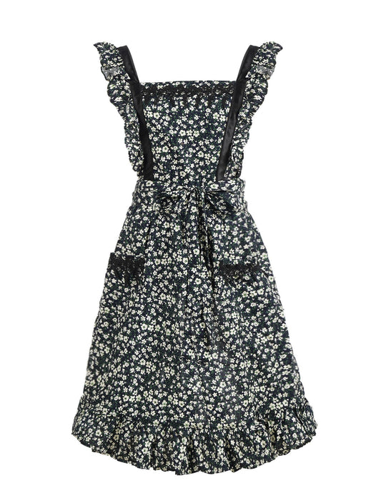 Pinknoke Cute Aprons for Women with Pockets Cotton Adjustable Cross Back Pinafore Vintage Apron for Kitchen Cooking Painting (White-Ditsy Floral)