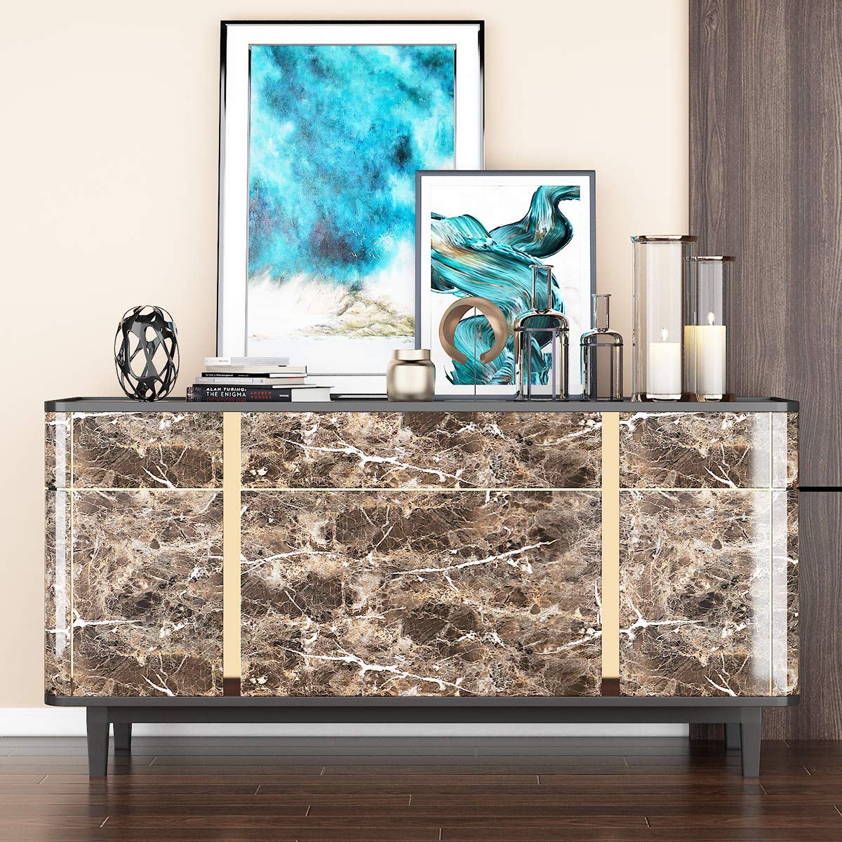 Livelynine 36 X 197 Inch Wide Dark Brown Contact Paper for Countertops Waterproof Kitchen Countertop Peel and Stick Wallpaper Marble Kitchen Island Table Top Desk Cover Counters Adhesive Vinyl Wrap