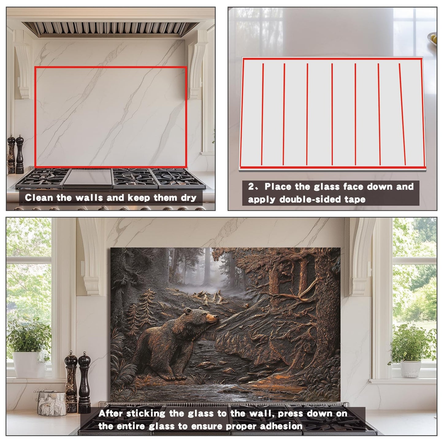 Evgosm Brown bear Tempered Glass Kitchen Backsplash, Easy-to-Clean Kitchen Sink Cover with Splash Shield, Home Kitchen Decor (30 inches x 20 inches).