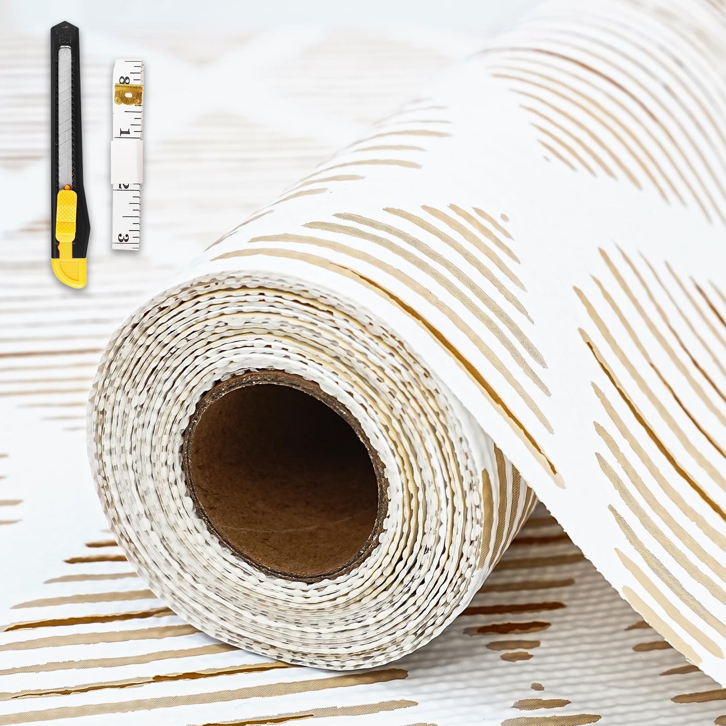 Drawer and Shelf Liner for Kitchen Cabinet,Non-Adhesive Cabinet Liner 12in x 20FT,Waterproof Shelf Paper Non-Slip Mats Cupboard Liners Contact Protect Dresser/Shelves/Table-Brown Stripes