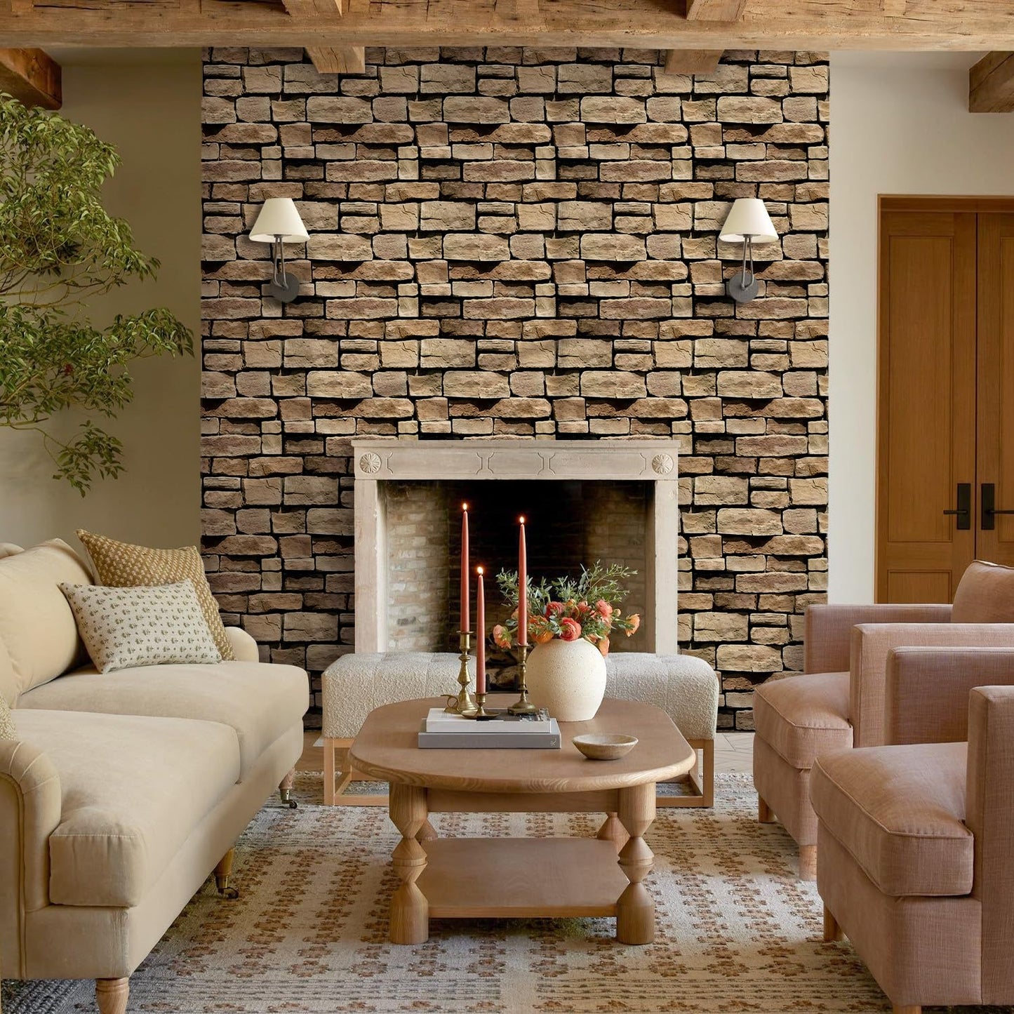 Commomy 3D Faux Stone Wall Panel Peel and Stick Wall Tiles - Fake Stone Wall Sticker 10 Pcs of 11.8" x 11.8" Thin Ultralight PVC Rock Wall Covering Kitchen Backsplash,Living Room,Interior Wall Decor