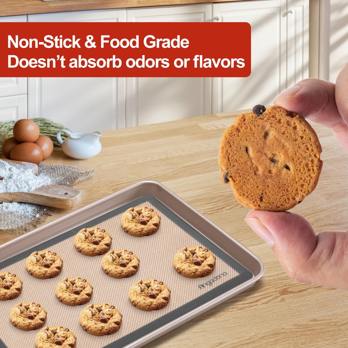 Silicone Baking Mat Set of 6, Non-Stick & Easy Clean Food Grade Reusable Baking Mat, Silicon Baking Mats Oven Liner Sheet, Round & Square Cake Mat, Pastry Board Rolling Dough Mats for Macaron Cookie
