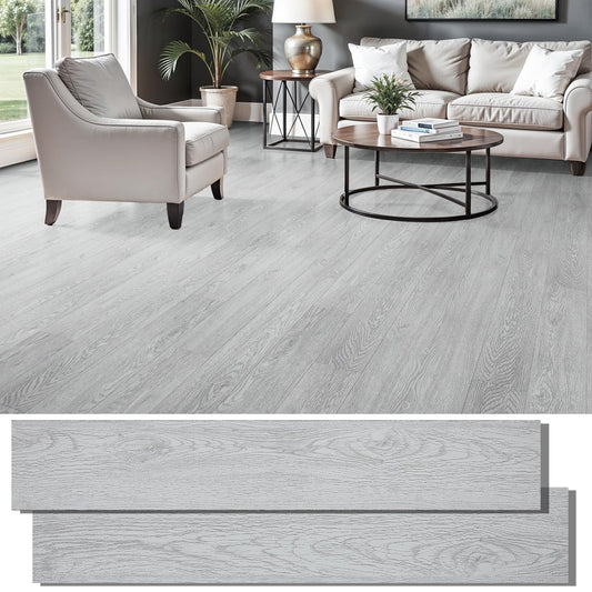 Peel and Stick Floor Tile, INMOZATA Self Adhesive Vinyl Plank Flooring Tile Wood Grain Look 36-Pack 54 Sq.Ft Waterproof Tile Sticker for Bedroom, Living Room, Kitchen, RV (Light Gray)