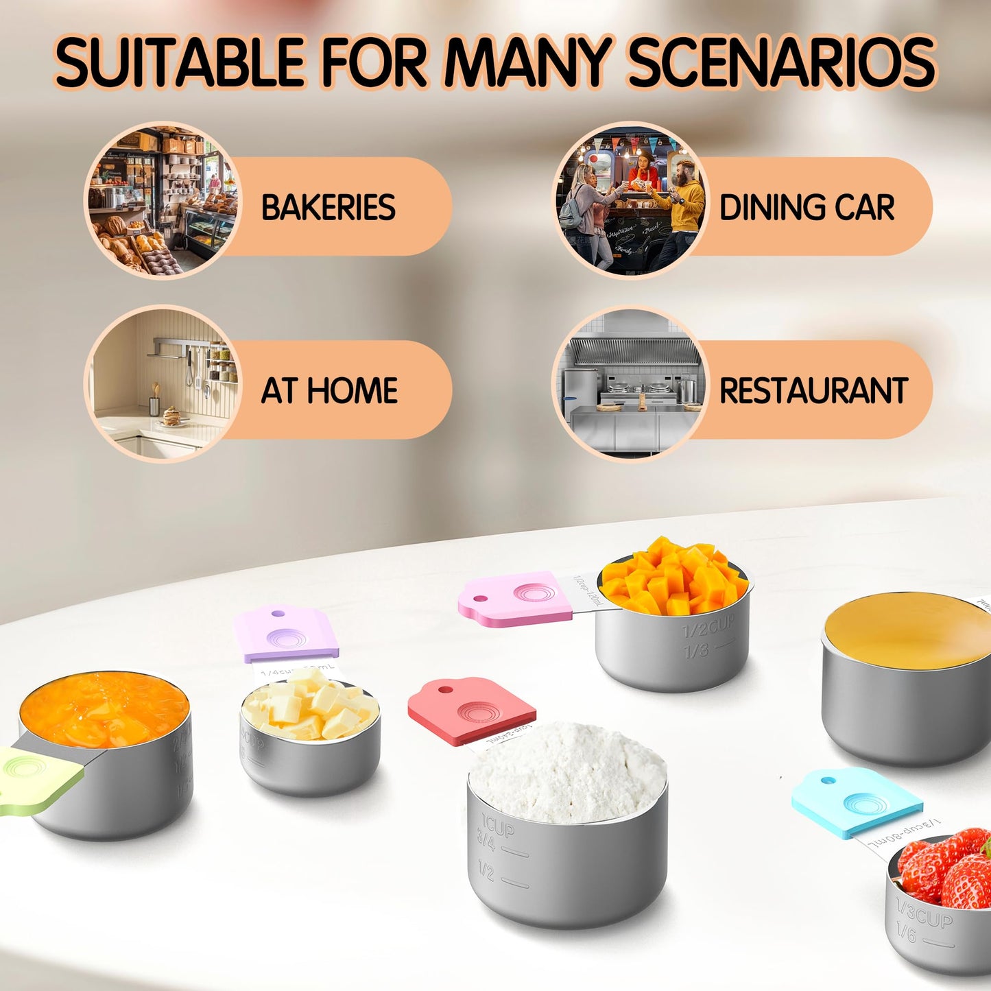 Minteem Magnetic Measuring Cups, 5 Stainless Steel Nesting Measuring Cup Set for Measuring Dry or Liquid Ingredients