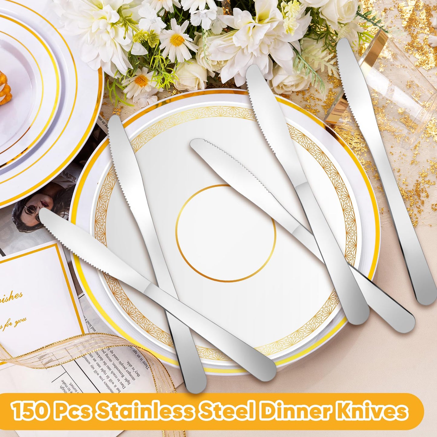 150 Pcs Dinner Knives Butter Knife Bulk 8.3 Inches Stainless Steel Knives Silverware Cutlery Knifes for Table Home Restaurant Kitchen