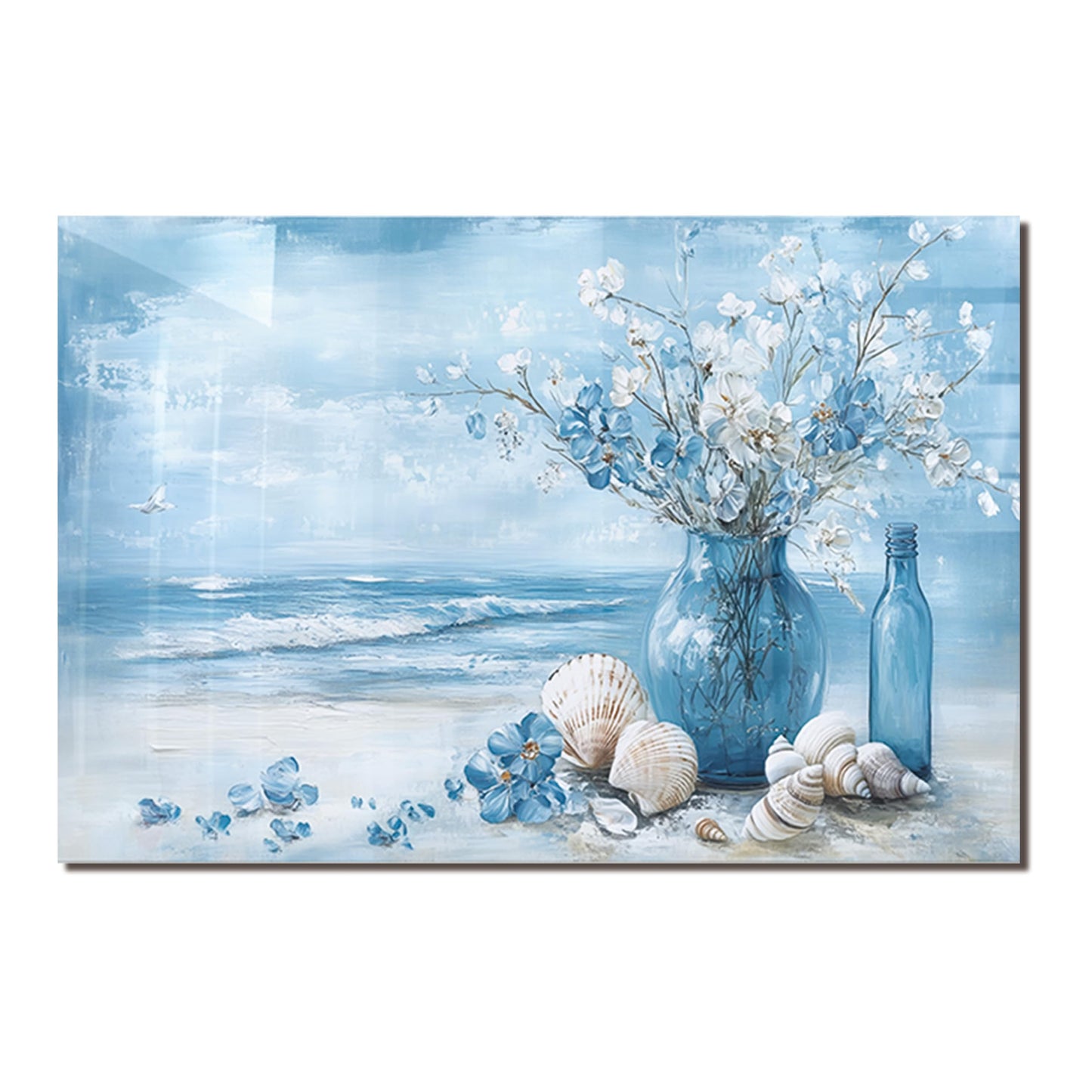 Tempered Glass Backsplash for Kitchen,Stove Splashback Protector Blue Sea Design | Heat-Resistant Splash Board, Kitchen Wall Decoration (30"x16"(76.2x40.64cm))