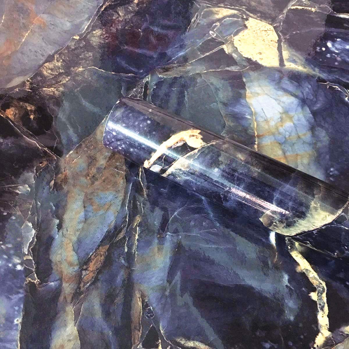 UPREDO Blue Stone Adhesive Marble Paper Granite Look Marble Effect Gloss Vinyl Peel and Stick Countertops Covering Sticker Sheet Roll 15.8inch by 79inch (15.8inch X 79inch, Blue Stone)