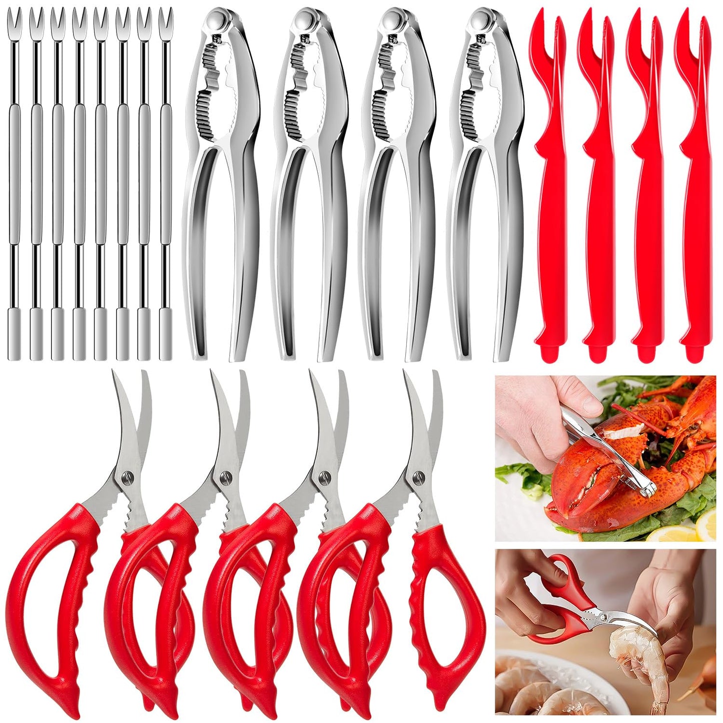 20 Pcs Seafood Tools Set - Crab Lobster Crackers Stainless Steel Forks Opener Shellfish Lobster Crab Leg Sheller Seafood Scissors,2Set