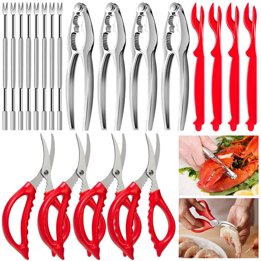 20 Pcs Seafood Tools Set - Crab Lobster Crackers Stainless Steel Forks Opener Shellfish Lobster Crab Leg Sheller Seafood Scissors,2Set