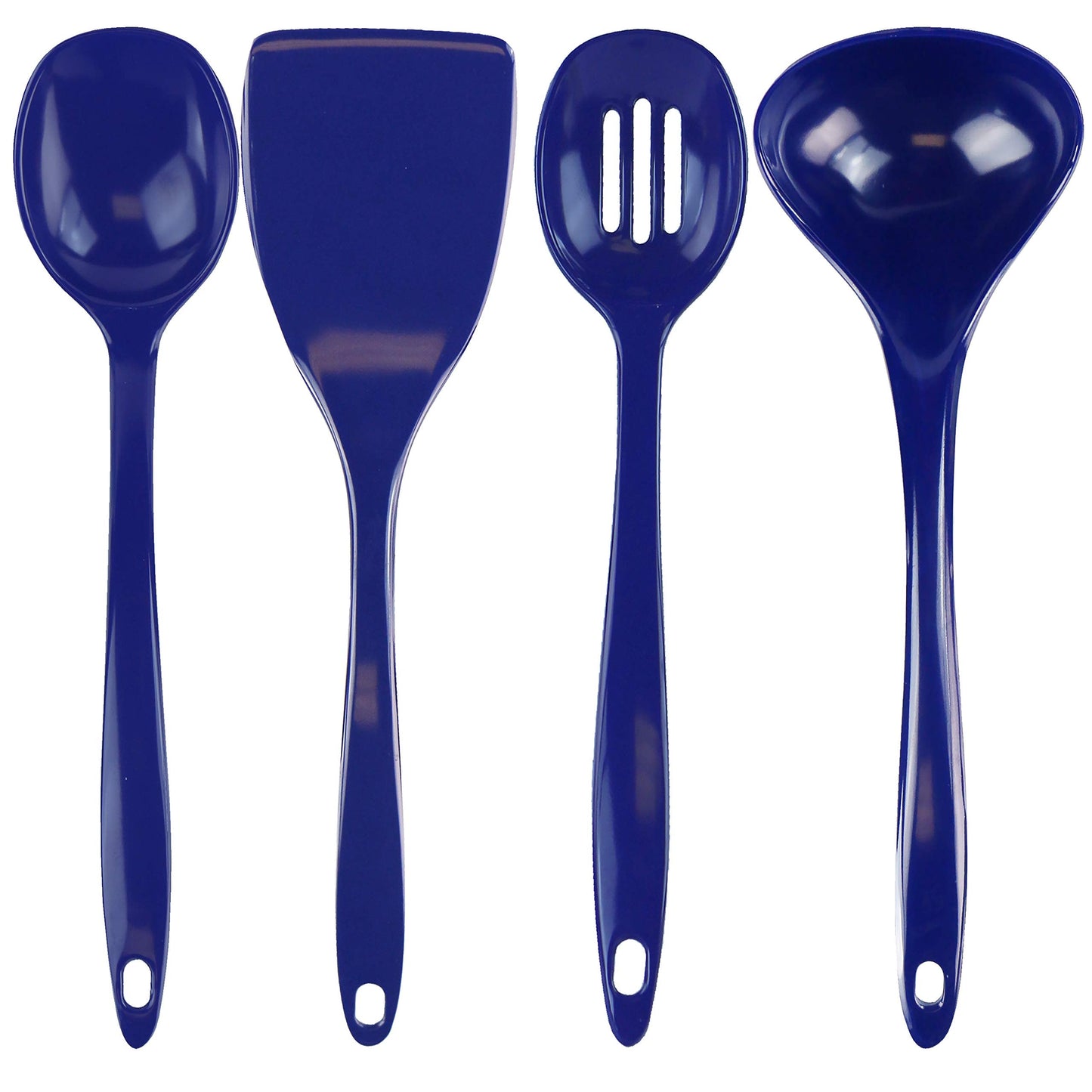 Reston Lloyd 100% Melamine Kitchen Utensil Set, Non Scratching Ladle, Spoon, Slotted Spoon & Spatula, Easy To Hold, Set of 4, Indigo