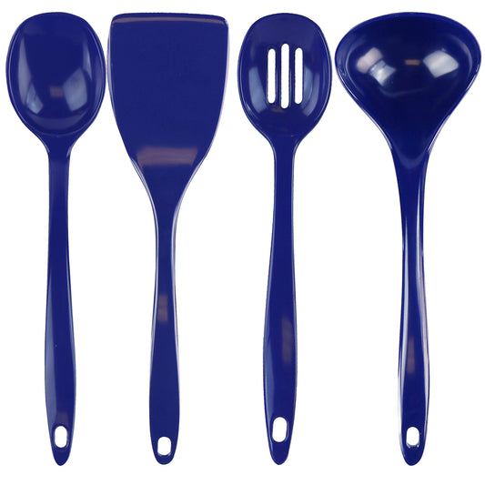 Reston Lloyd 100% Melamine Kitchen Utensil Set, Non Scratching Ladle, Spoon, Slotted Spoon & Spatula, Easy To Hold, Set of 4, Indigo