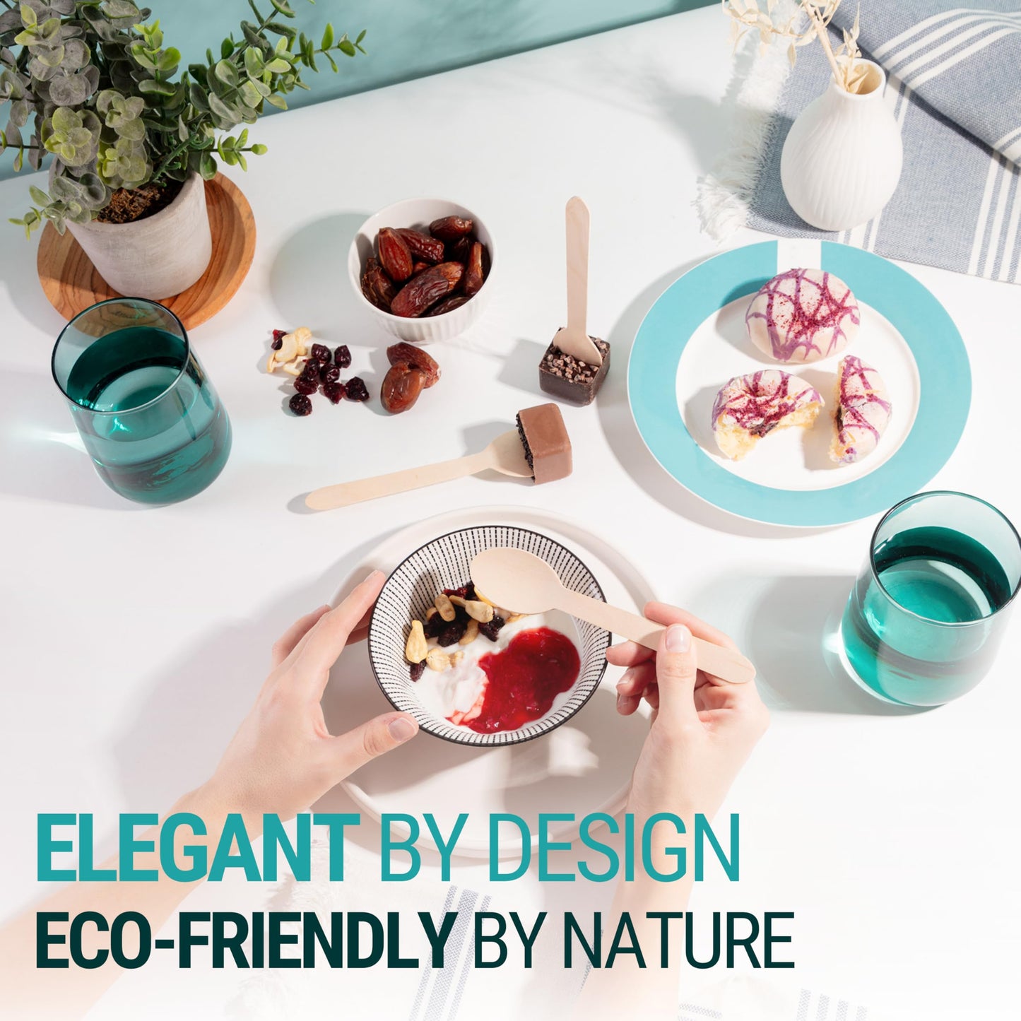 EarthClusive Disposable Wooden Spoons For Eating - 300pcs - Heavy Duty & Plastic Free - Our Guilt-Free FSC Certified Wood Protects Forests - A Great Alternative to Bamboo Spoons Disposable.