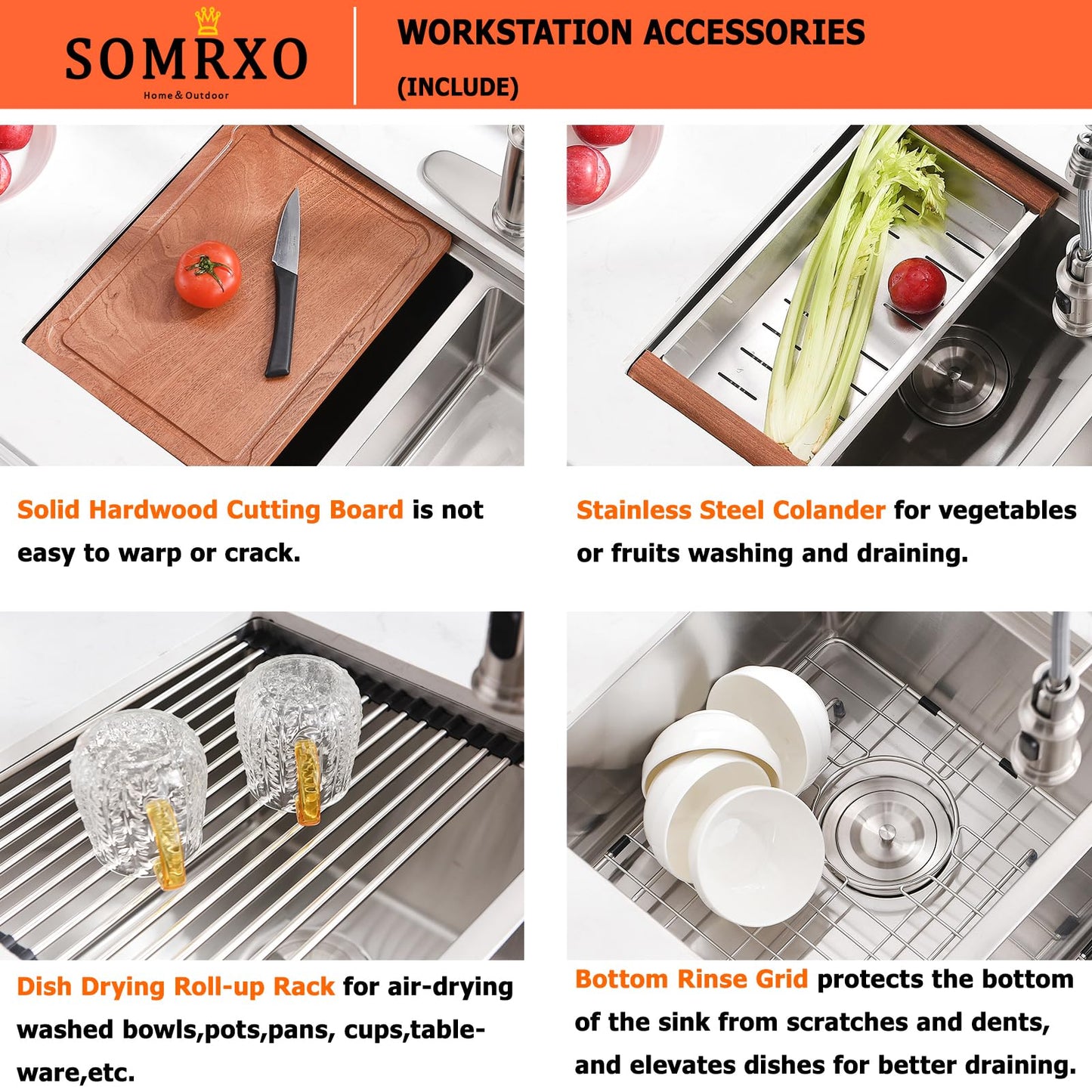 SOMRXO 32 Inch Double Bowl Kitchen Sink Undermount - 32x19 Undermount Workstation Sink 16 Gauge Stainless Steel 10 Inch Deep Double Bowl Kitchen Sinks