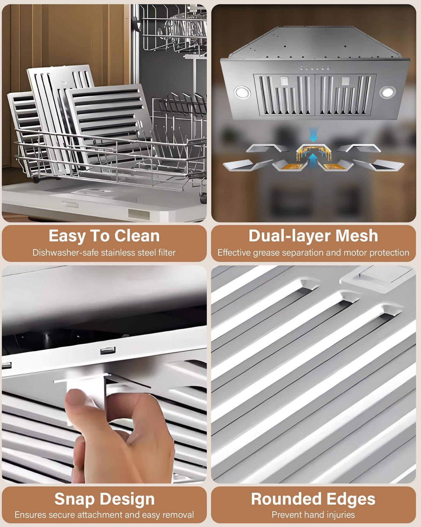FlyPine 30 inch Stainless Steel Insert Range Hood - 900 CFM, Ultra-Quiet 4-Speed Vent, Button Control, LED Lights, Ducted/Ductless Convertible