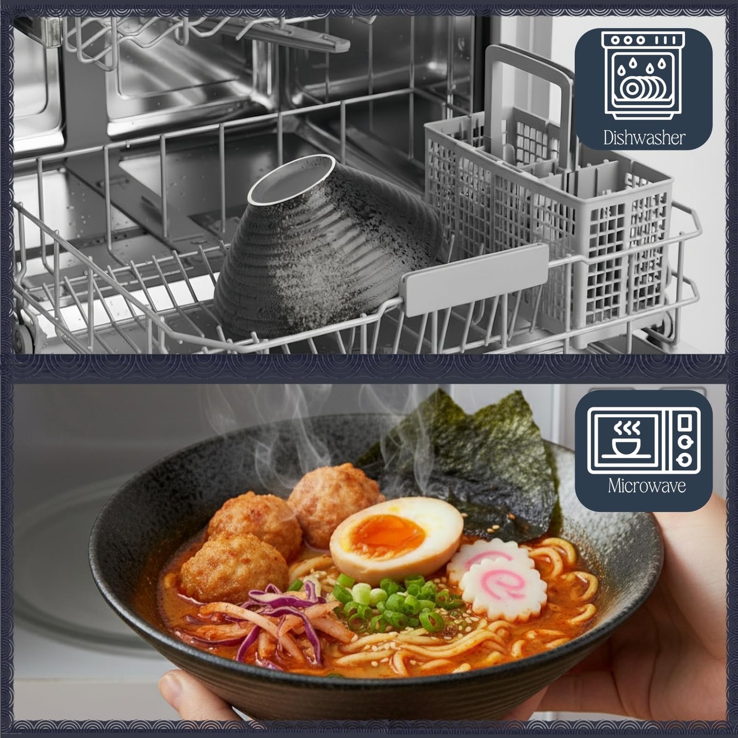 ZOOFOX 2 Pack Ceramic Ramen Bowl Set, 60 oz Japanese Noodle Bowl with Chopsticks and Spoon, Large Noodle Soup Bowls for for Udon, Soba, Pho and Asian Noodles, 9 Inch