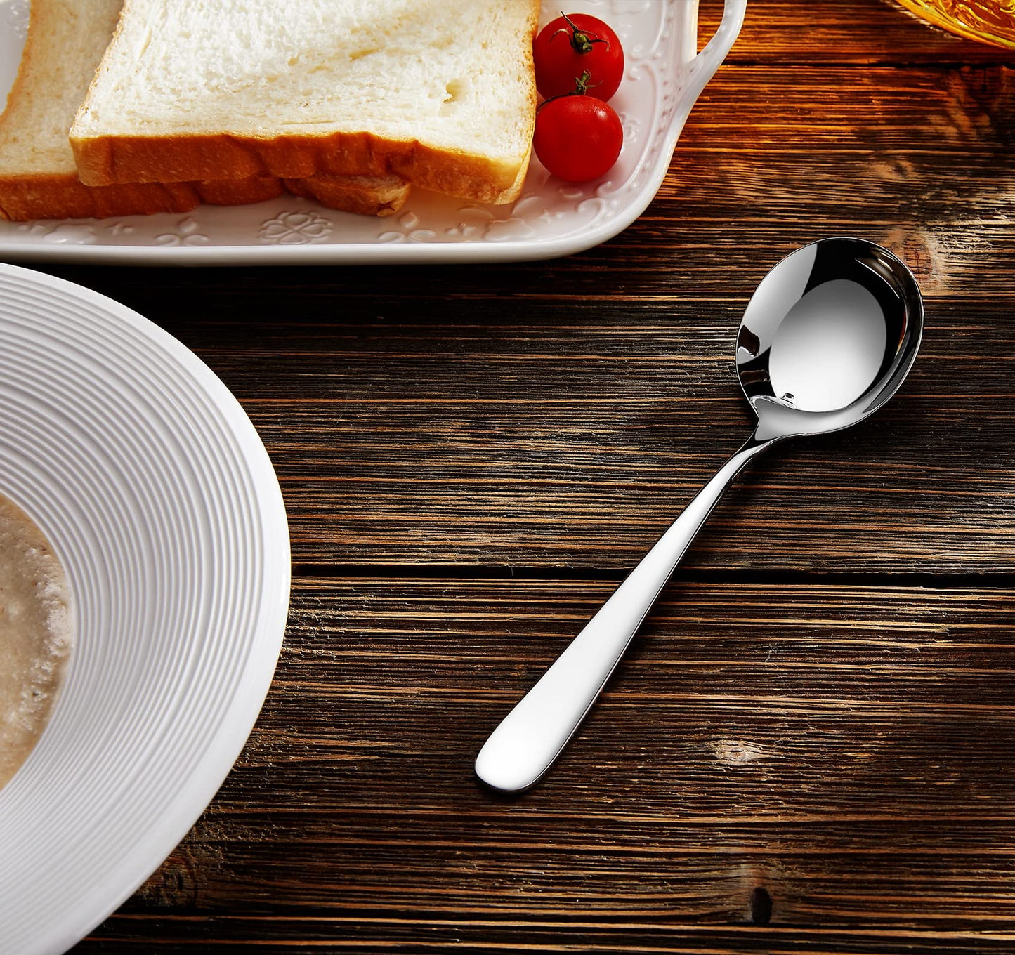 KEAWELL Premium 7" Louise Soup Spoons, 18/10 Stainless Steel, Dishwasher Safe (4)