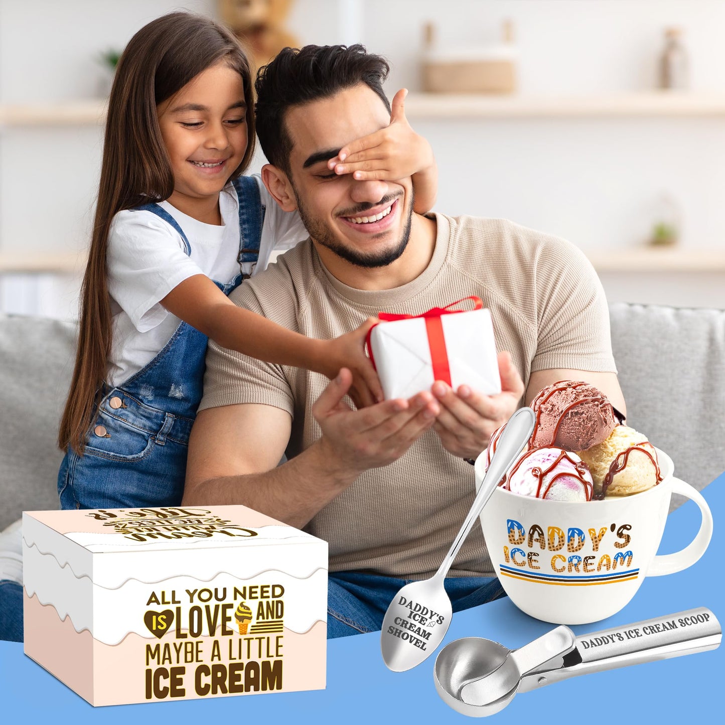 Daddy Gifts, Gifts for Dad from Daughter Fathers Day, Daddy's Ice Cream Bowl Scoop Shovel Spoon Set, DadIce Cream Gift from Son Daughter, Ideal Xmas Birthday Father's Day Gift for Him