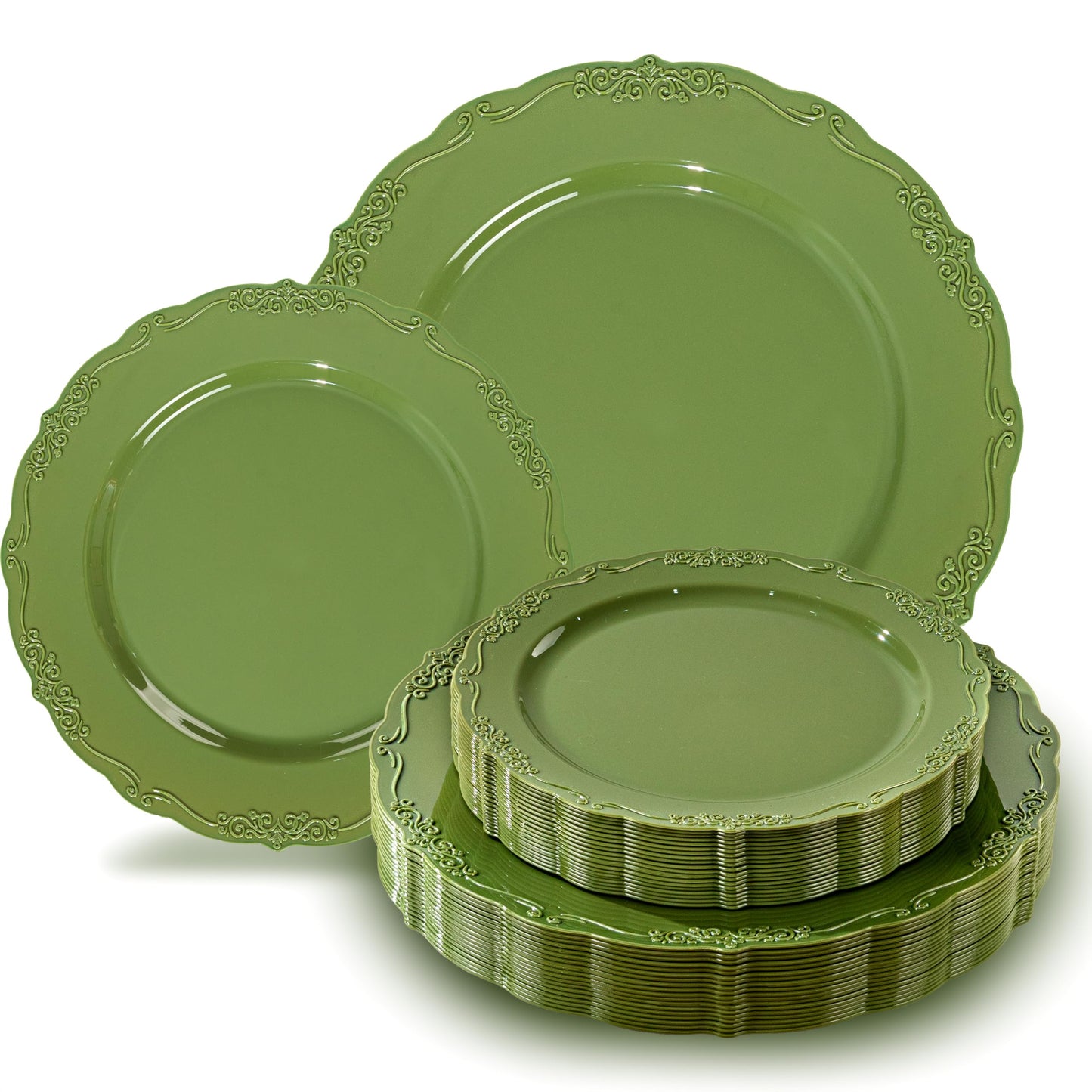 Tinybee 60PCS Green Plastic Plates - Heavy Duty Green Disposable Plates, Elegant Plastic Plates for Bridal Shower, Wedding and Party Including 30 Dinner Plates 10 '' & 30 Dessert Plates 7.5 ''
