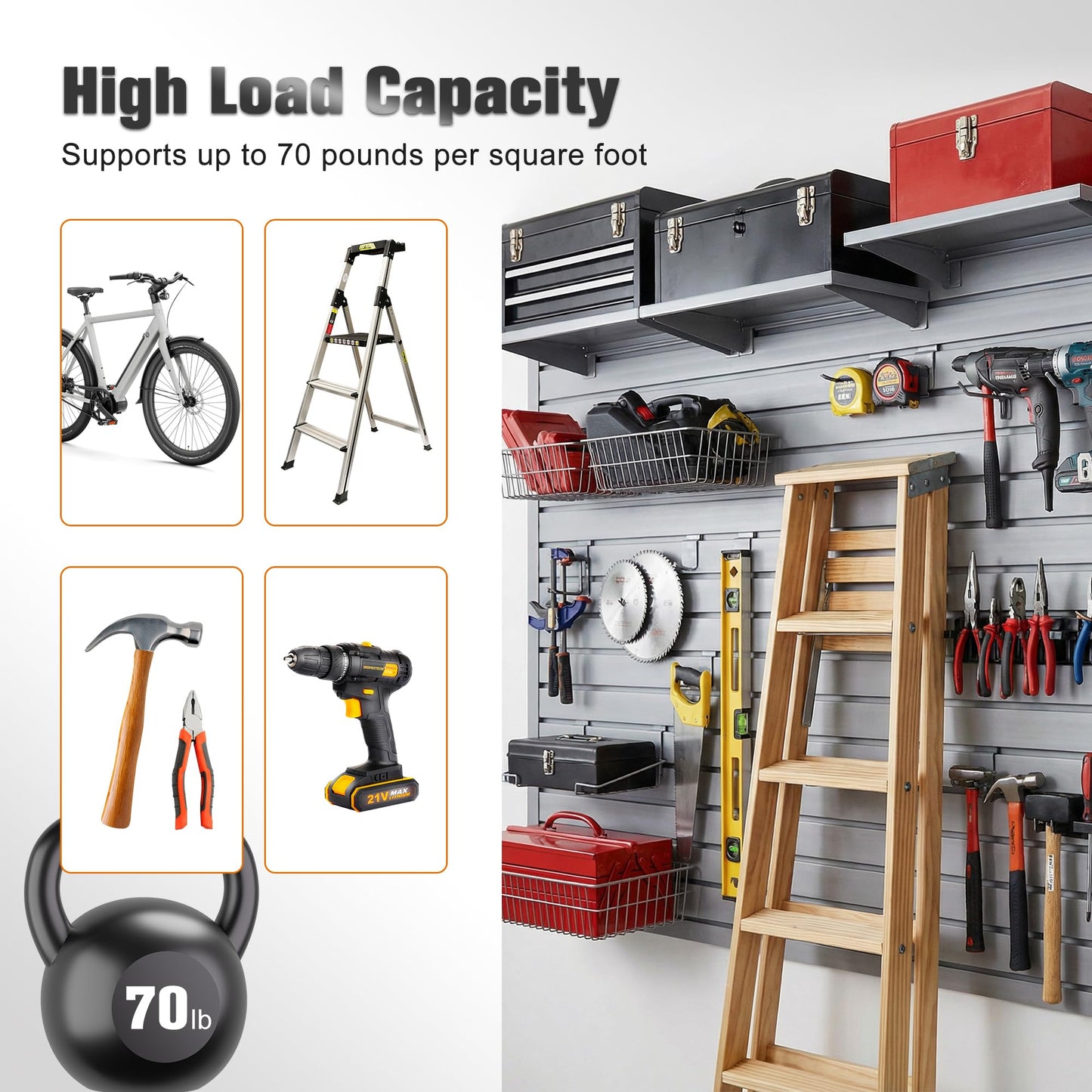 RocVanc Slatwall 4x4t FT PVC Slat Wall Panels, Interlocking Garage Slat Wall Panels Easy to Install, Heavy Duty Slat Wall for Tools Storage & Display