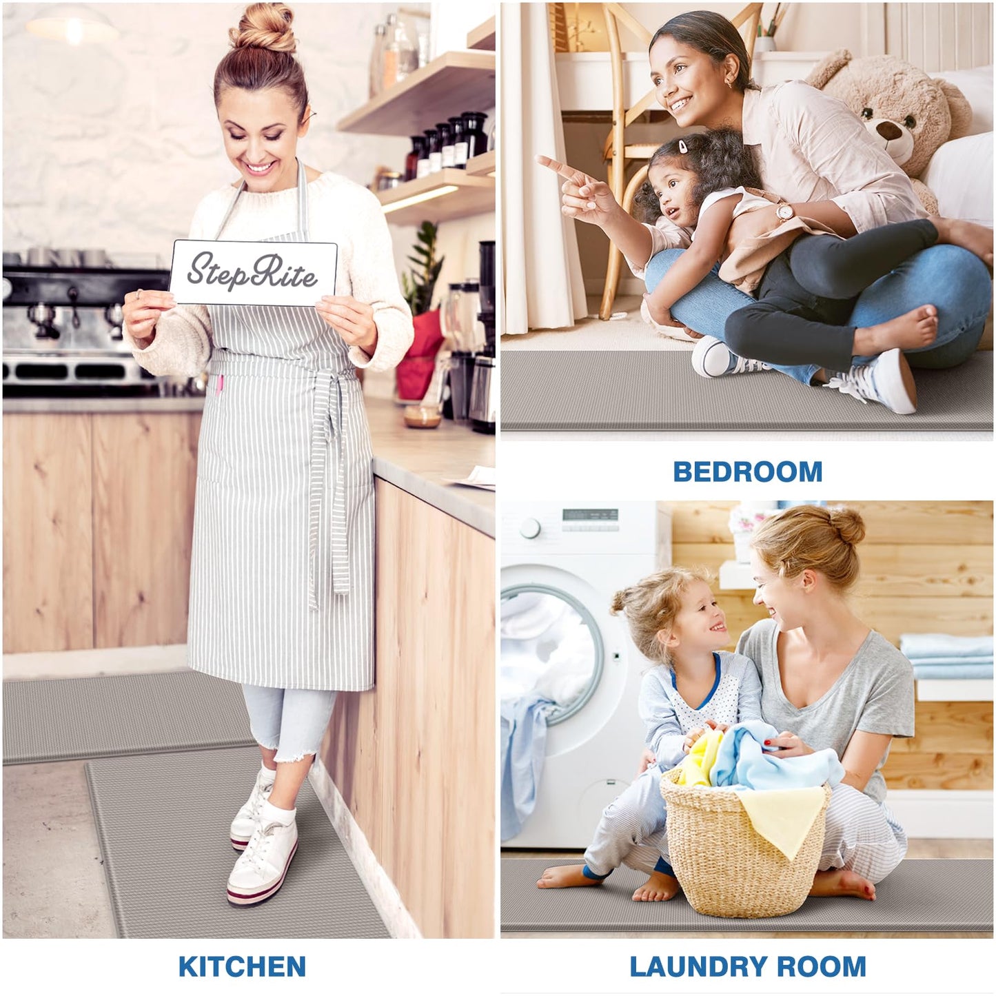 StepRite Kitchen Mats, 2PCS Kitchen Rugs, Cushioned Anti Fatigue Kitchen Mats for Floor, Non-Slip Standing Desk Mat, Waterproof Kitchen Rug Set for Kitchen, Floor, Office, 17.3"x30"+17.3"x47", Khaki