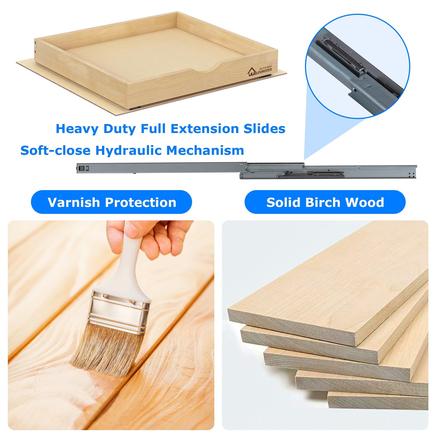 WelFurGeer Soft Close Pull Out Drawers for Cabinets, 14" W x 21" D Pull Out Cabinet Drawer with Heavy Duty Slides, Pull Out Cabinet Organizer, Cabinet Roll Out Drawers, Pull-Out Home Organizers