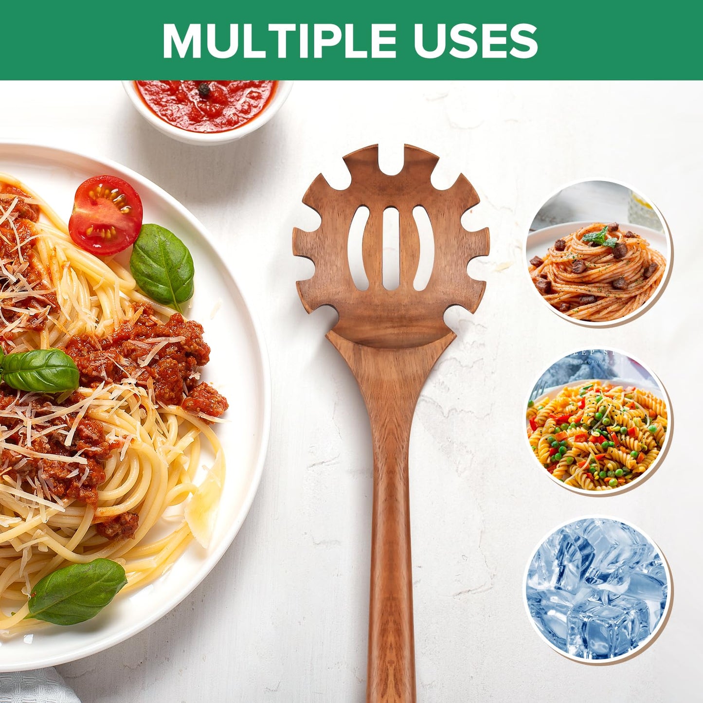 Wooden Pasta Spaghetti Spoon with Teeth, Teak Slotted Pasta Spaghetti Strainer Spoon for Cooking Serving Collecting, Wooden Pasta Fork Server Utensil with Claws, Wood Noodle Strainer,12.8″, Brown