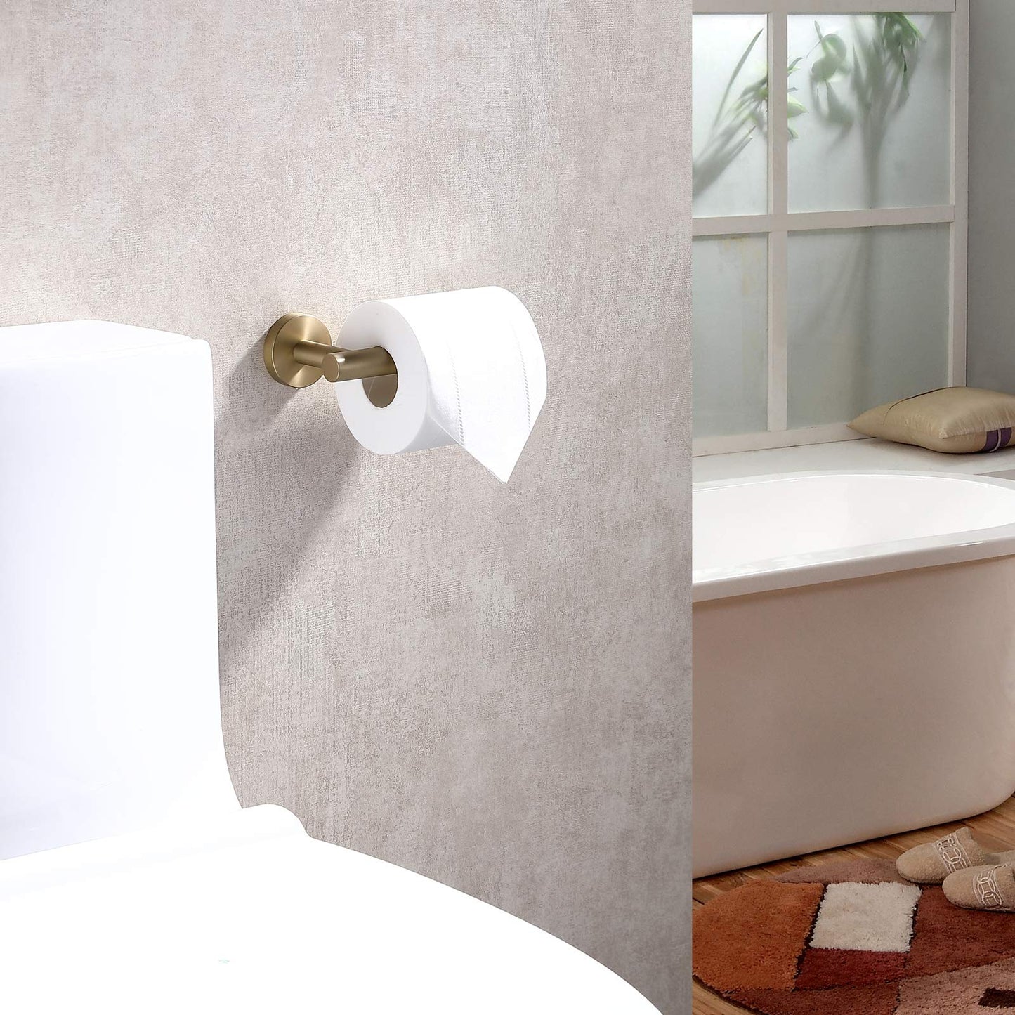 TASTOS Brushed Gold Toilet Paper Holder SUS304 Stainless Steel, Modern Round Tissue Roll Holders Wall Mount, Toilet Paper Roll Dispenser Bathroom 5 inch TP Holder for Kitchen Washroom