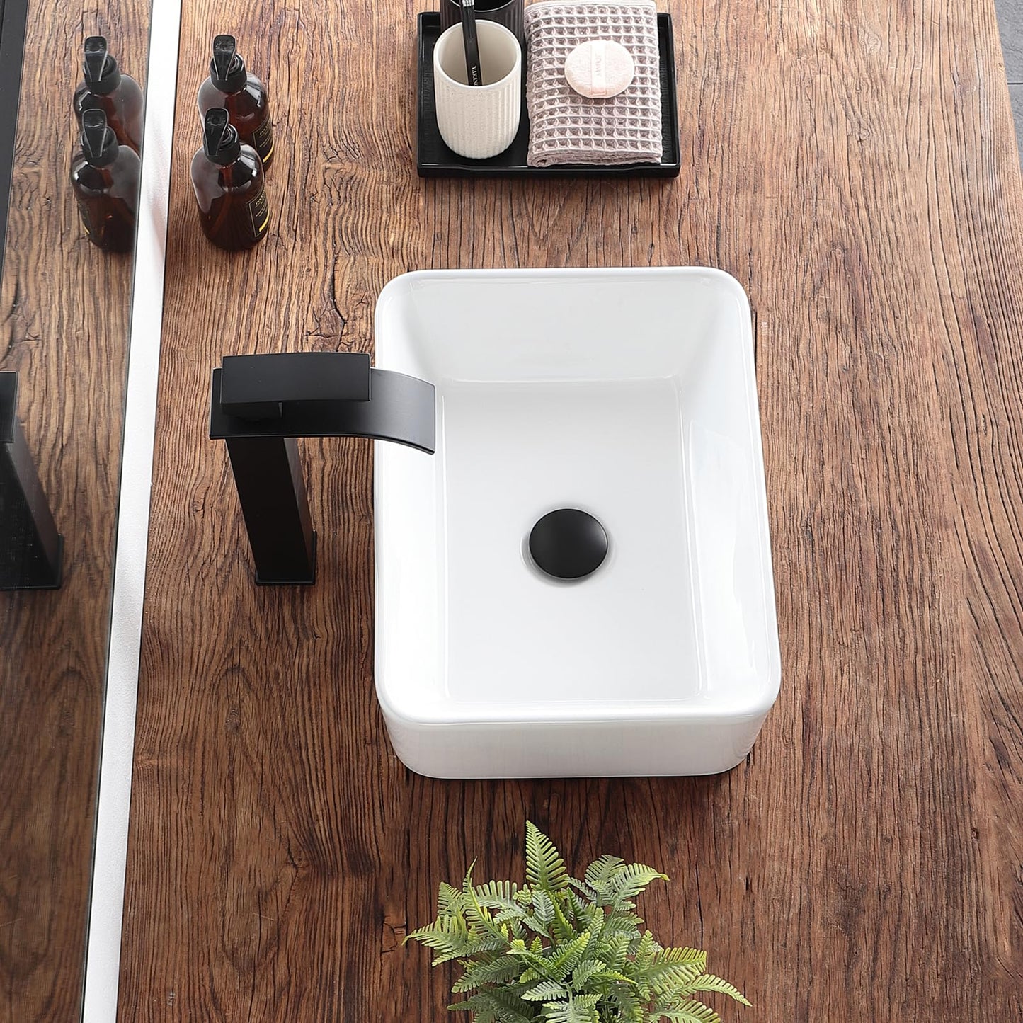 KDKSC Vessel Sink 16"x12" Rectangular White 16 Inch Bathroom Sink Porcelain Ceramic Modern Above Counter Bathroom Sinks