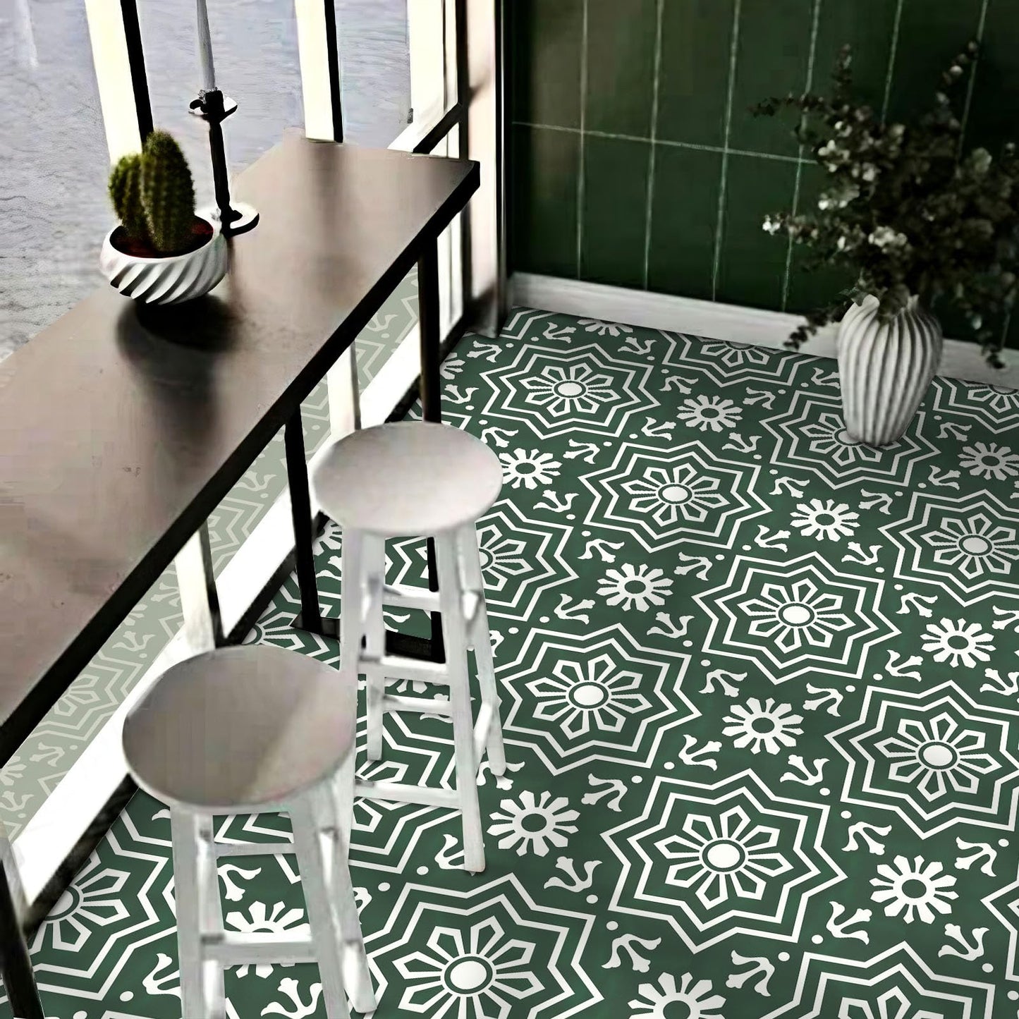 MORCART 20 Pack Peel and Stick Floor Tile, 7.87"x 7.87" Vinyl Flooring, Removable DIY Flooring for Bathroom, Kitchen, Fireplace, Stairs, Bedrooms, Wall, Pantry Room Waterproof Dark Green