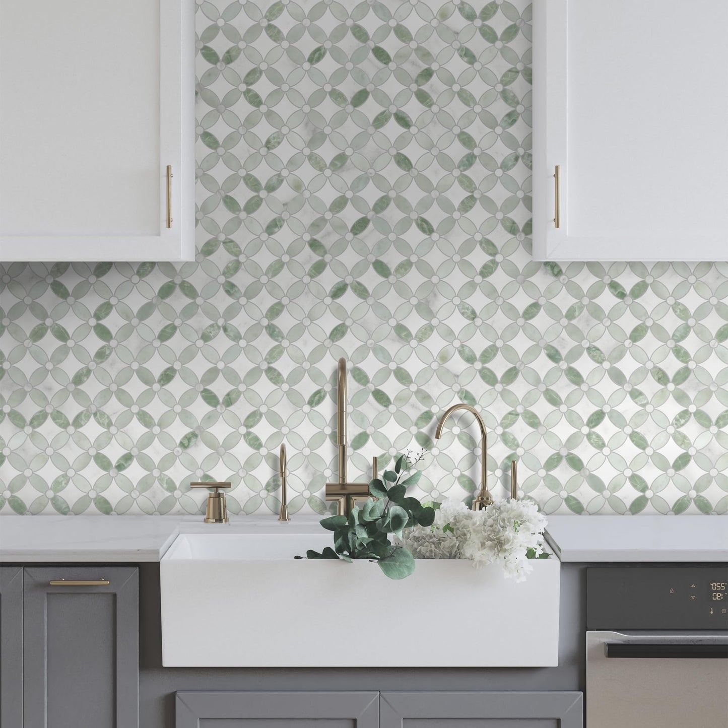 SUNWINGS 10-Sheet Peel and Stick Backsplash Coin Waterjet Tile, 11.2" x 11.2" Green Marble Looks Self Adhesive Wall Tile Stick on Backsplash for Kitchen, Bathroom, Fireplace, Shower