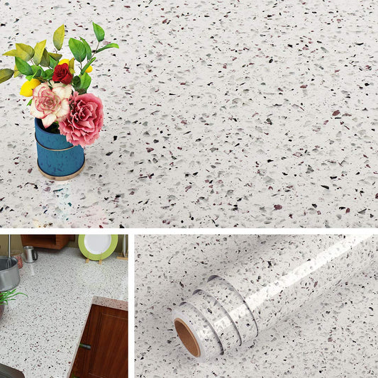 Livelynine 15.8"x394" White Granite Countertop Peel and Stick Wallpaper Terrazzo Contact Paper for Countertops Waterproof Granite Table Top Sticker Cover Kitchen Counter Top Covers Removable Sticky
