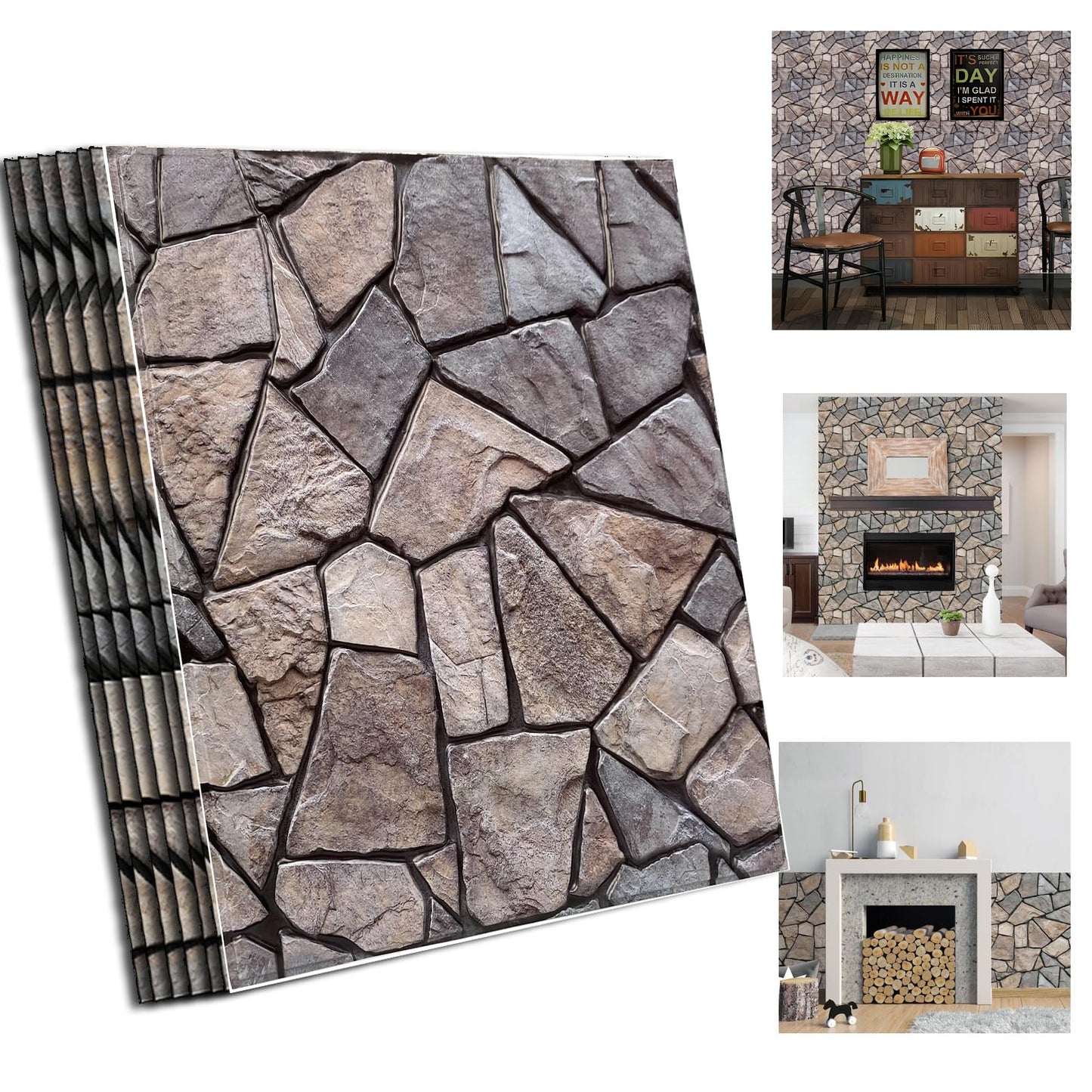 szgwtk 3D Self Adhesive Wall Panels,10 Pcs 3D Faux Brick Wall Panels -11.8"X11.8",PVC Tiles Backsplash DIY Brick Wallpaper Tile for Bedroom, Living Room, Kitchen, Fireplace