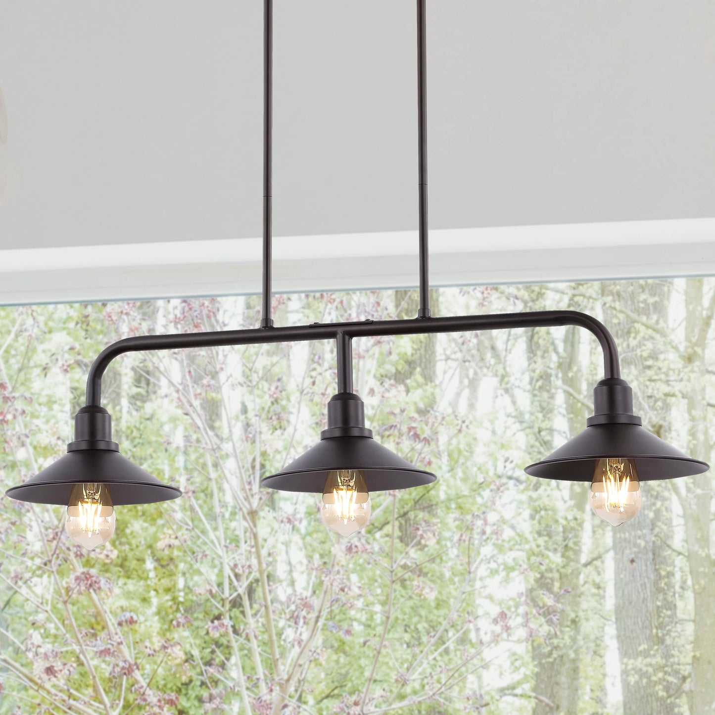 JONATHAN Y 34.25" Oil Rubbed Bronze 3-Light Pendant for Kitchen Island, Modern Farmhouse Industrial Metal Ceiling Light with LED Bulbs, Iron Shade (JYL1113A)