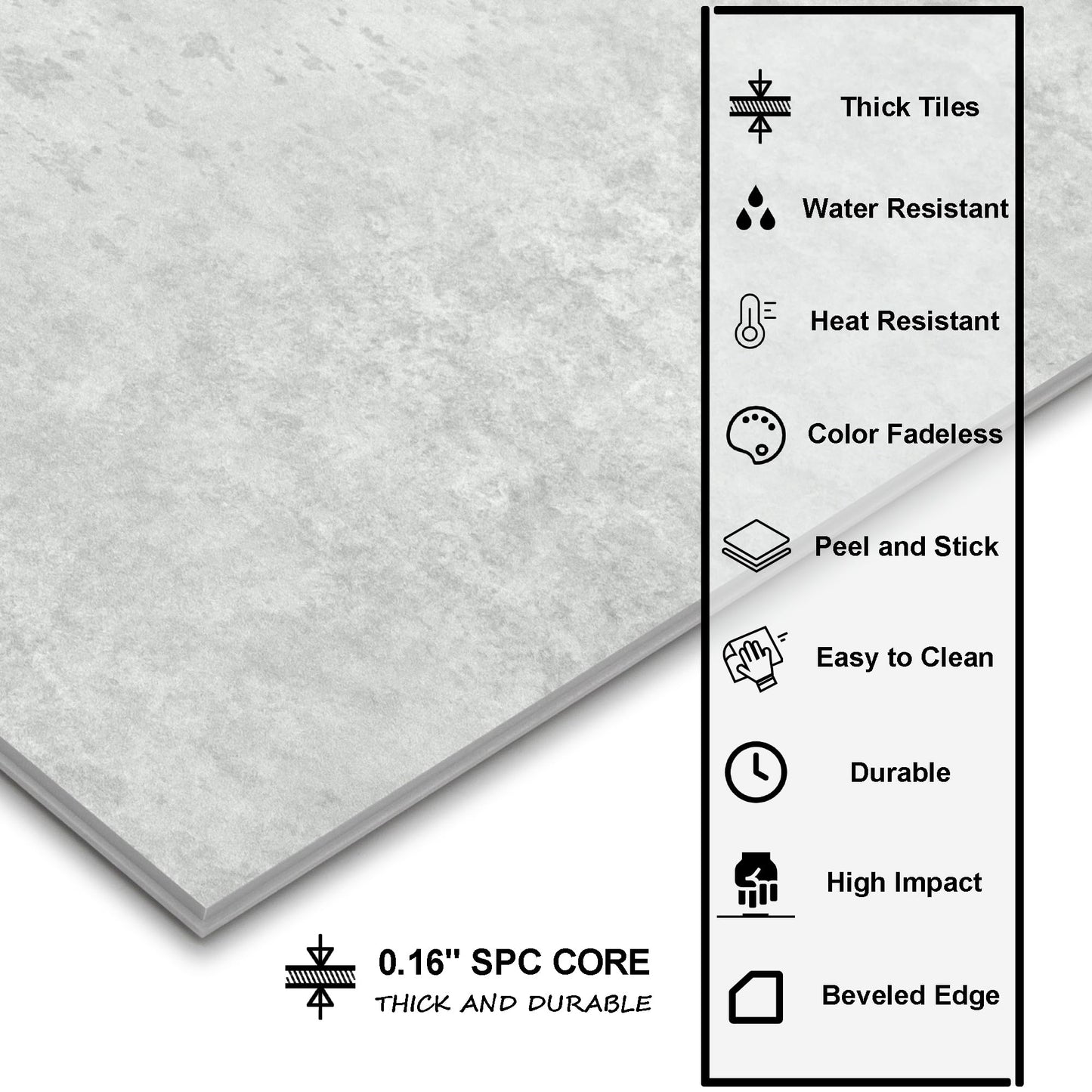 16-Pack Peel and Stick Floor and Wall Tile for Kitchen Bathroom, 9" x 9" Stone Composite Self Adhesive Vinyl Flooring Gray Cement Looks Waterproof Backsplash Tile, Covers 9.12 Sq Ft.