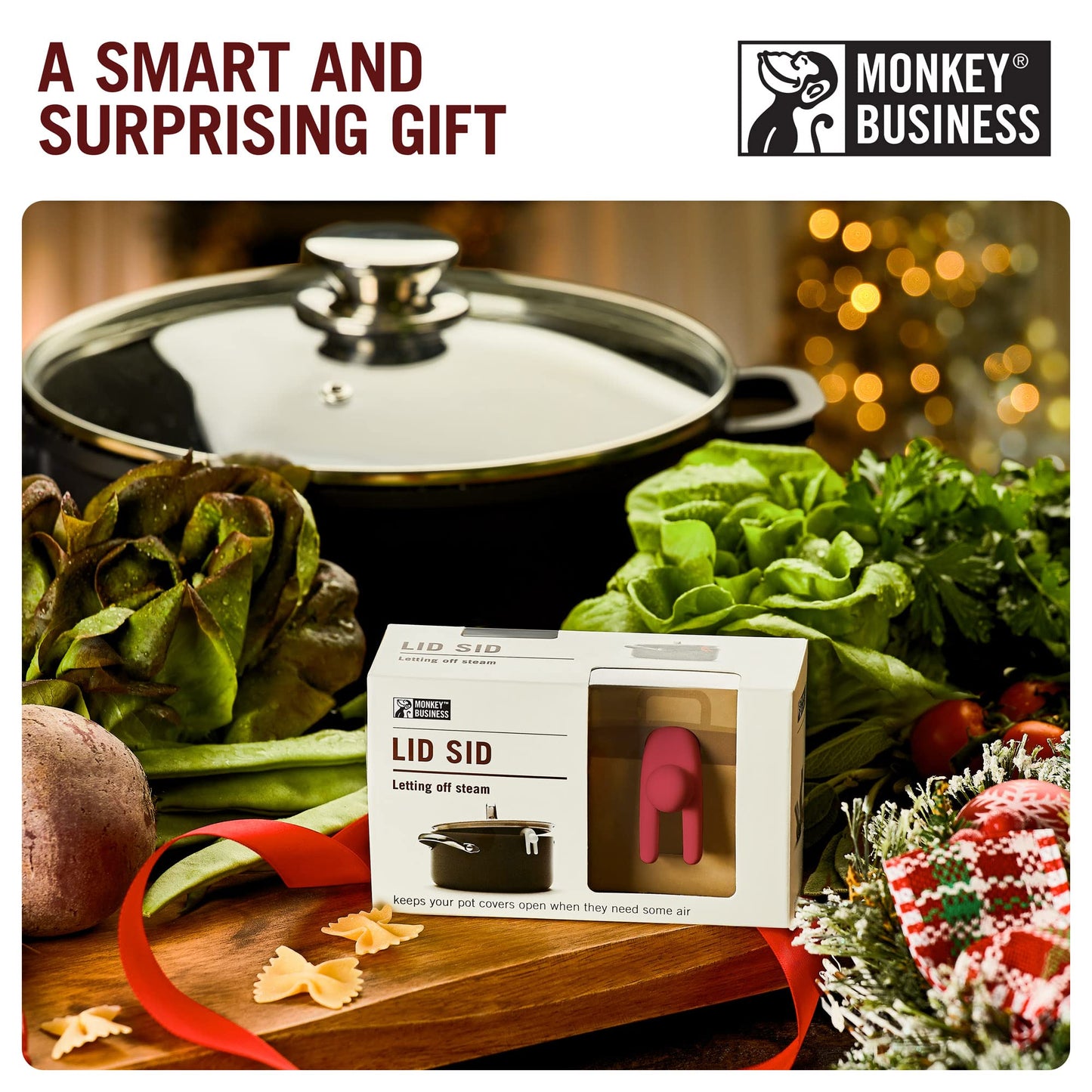Lid Sid: Pot Lid Lifter | Pot Lid Holder that Keeps Pot from Boiling over | Helpful Kitchen Gadget to Reduce Soups and Stews | Cool Kitchen Gadgets & Cute Kitchen Accessories | by Monkey Business