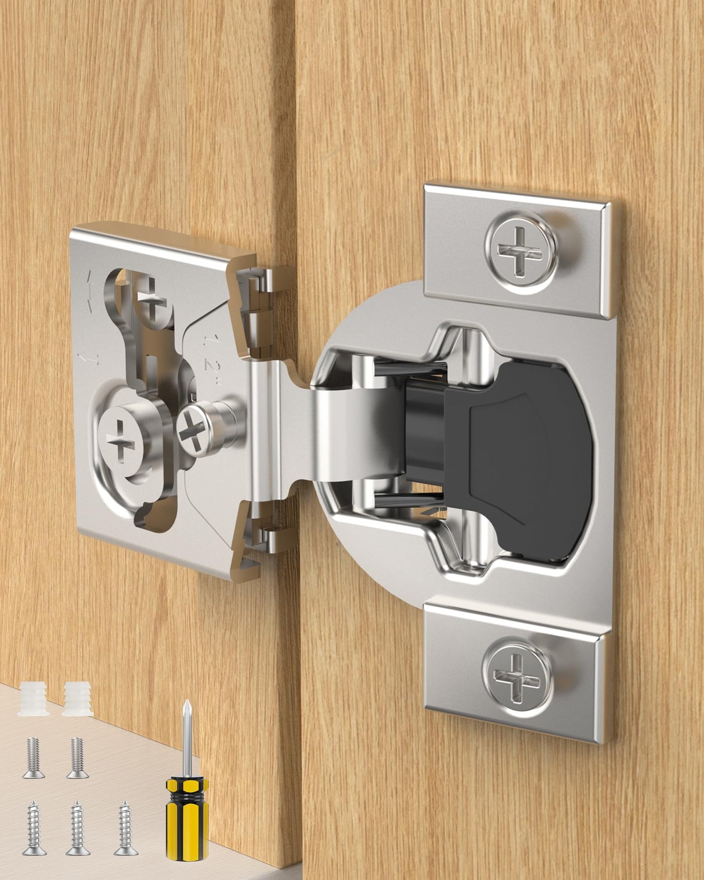 Onemake 20 Pack 1/2" Overlay Face Frame Soft Close Cabinet Hinges, 105° Concealed Hinge, Smooth Slow Self Closing, 3D Adjustable, Hidden Hardware Replacement for Kitchen, Wardrobe, Cupboard Door