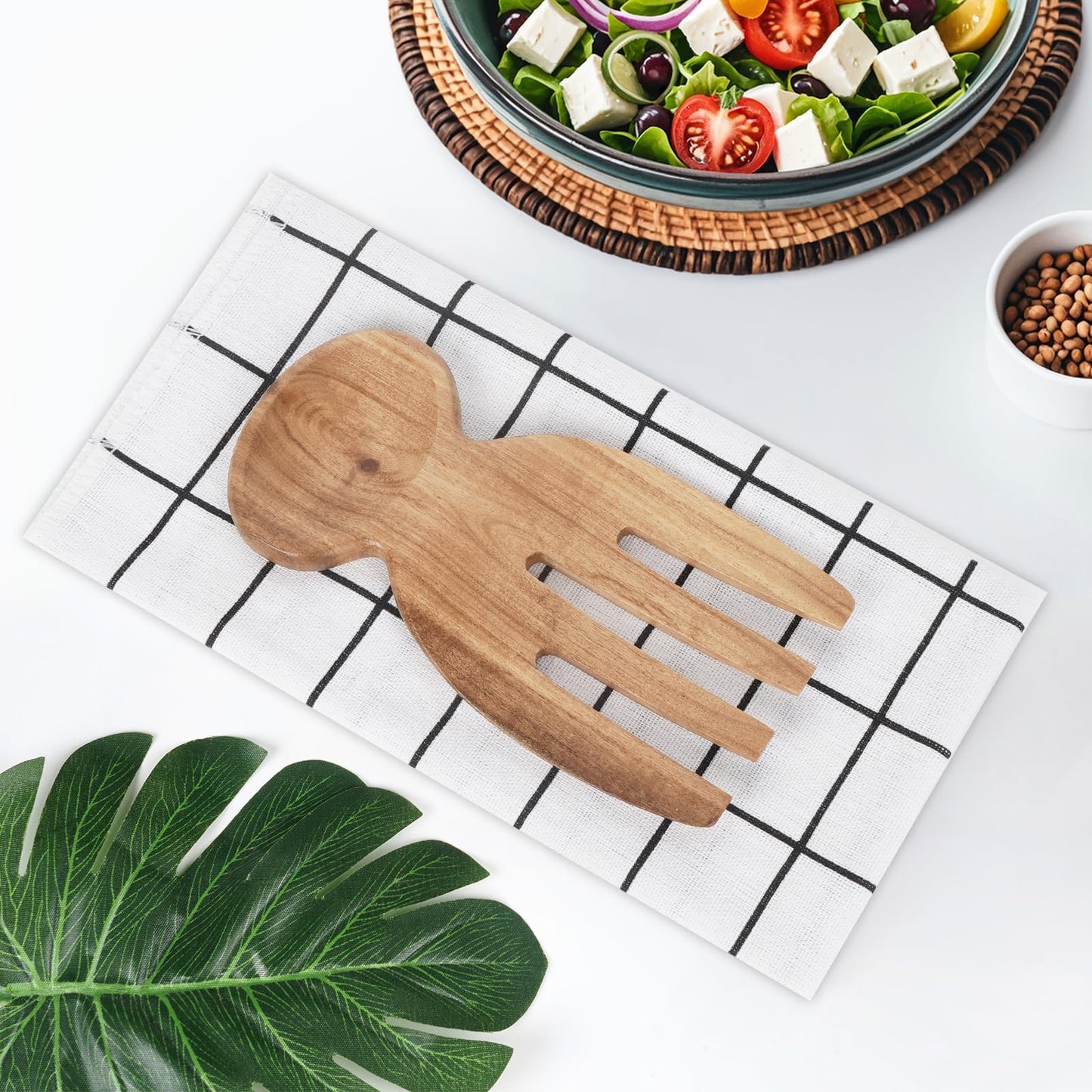 MYRAINBOW Salad Tongs, 2pcs Wood Salad Hands, Acacia Wooden Salad Tongs, Wooden Salad Serving Utensils for Tossing & Serving, 6.69" x 3", Kitchen Salad Servers Set, Ideal Gift for Home, Family,Friends