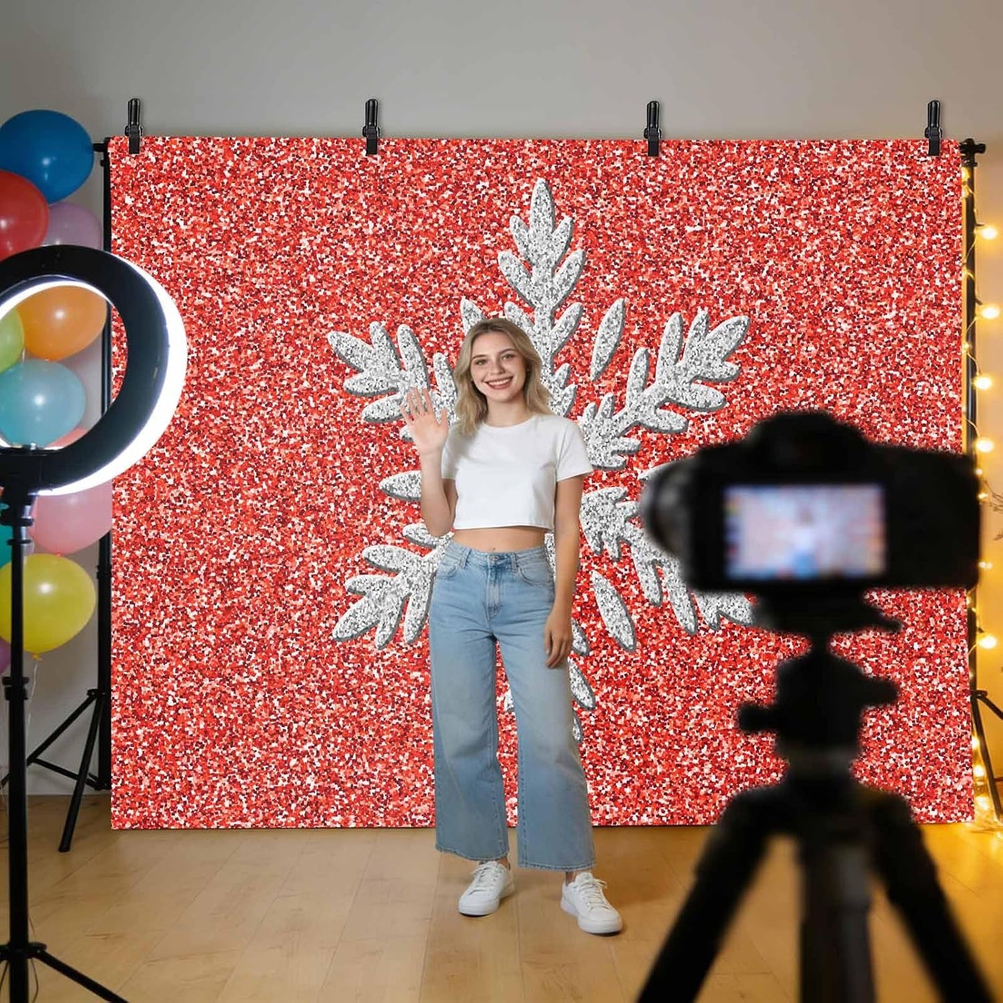 Generic 12 8 Modern Themed Photo Backdrop for Photoshoot, x FT Winter Watercolor Sparkling Snowflake Pattern Photo