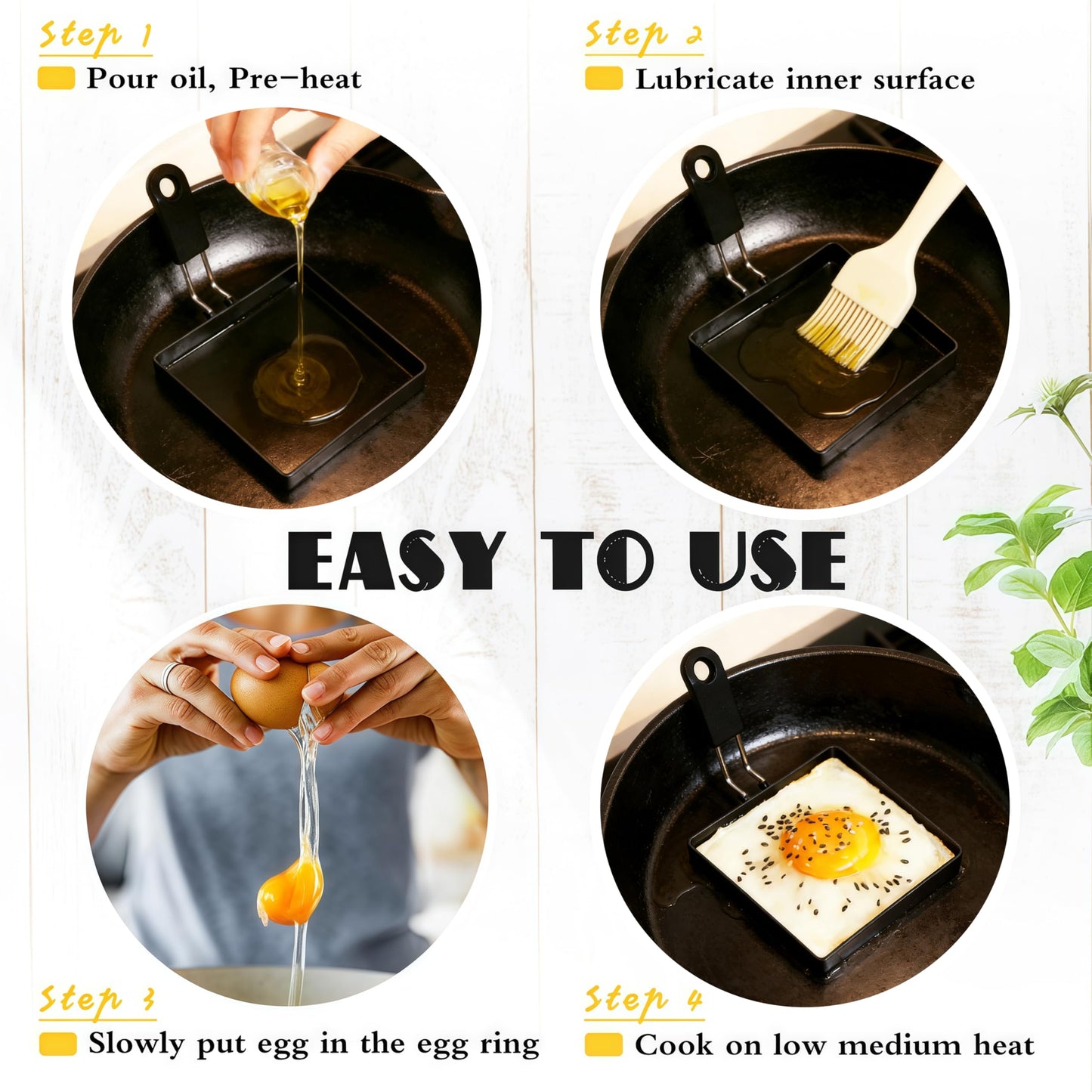 Beiskll 4 Pack Egg Rings for Frying Eggs, Round & Square Egg Cooking Stainless Steel, for English Muffins Pancake, with Silicone Handle