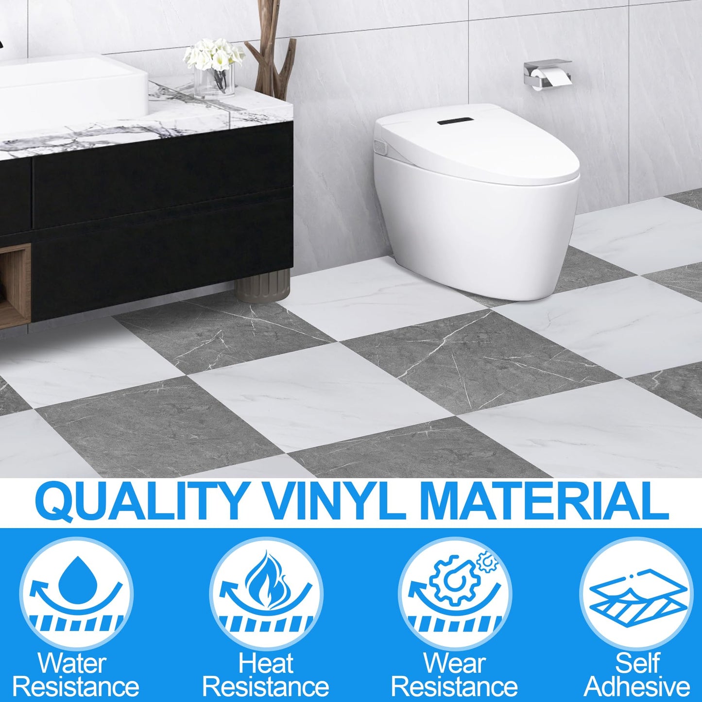 Tottist 30-Pack 12x12 Inch Peel and Stick Vinyl Floor Tiles, Self Adhesive Waterproof Flooring Planks for Kitchen, Dining Room,Bathroom,Vestibule, Cover 30 Sq. Ft(Grey/White Marble,15 Tiles Per Color)