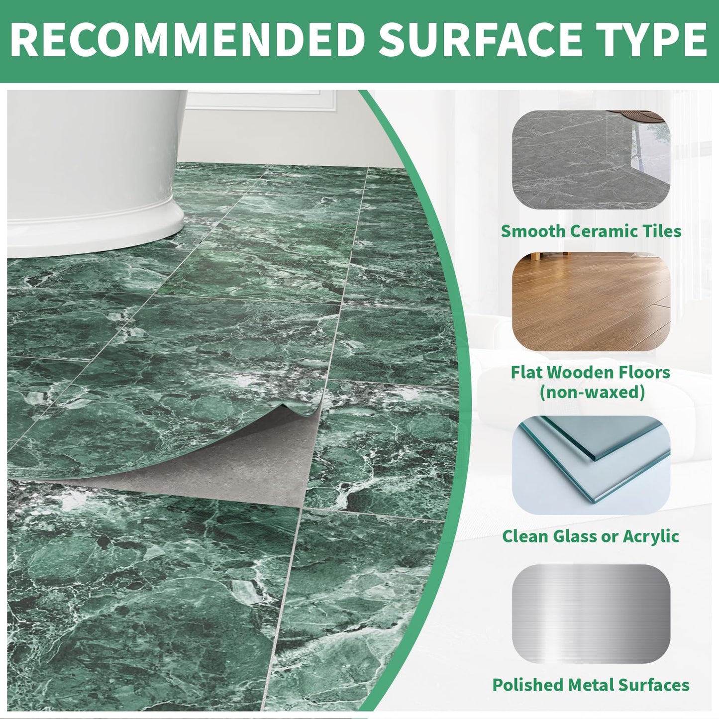 40 Pack Cover 40 Sq.Ft Peel and Stick Floor Tiles, 12” x 12” Self Adhesive Vinyl Flooring Easy DIY Installation for Kitchen, Living Room, Laundry, RV, Green Marble